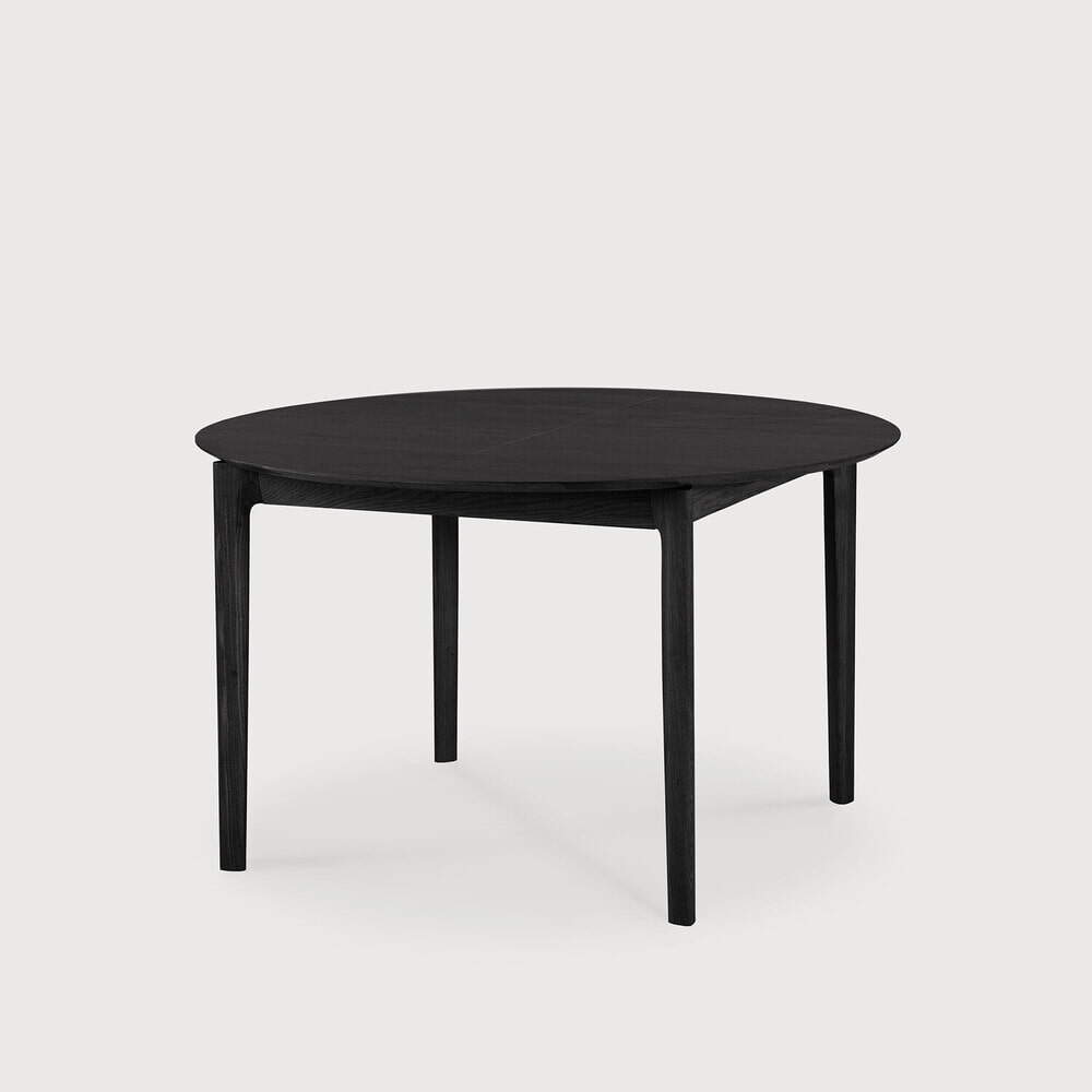 Ethnicraft Uitschuifbare Ronde Eettafel Bok Gevernist Eikenhout, 129/179 x 129cm - Zwart