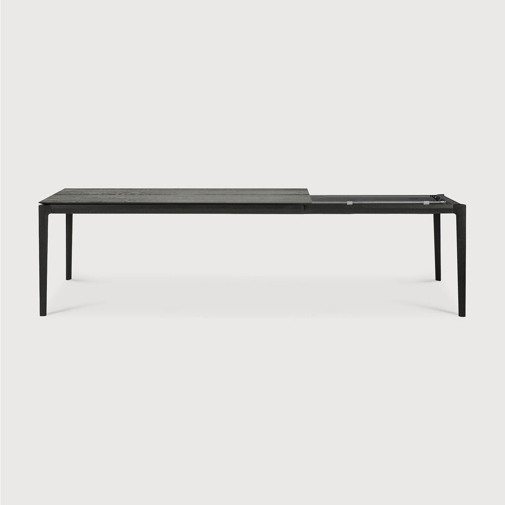Ethnicraft Uitschuifbare Eettafel 'Bok' Gevernist Eikenhout, 200/300 x 100cm, kleur Zwart