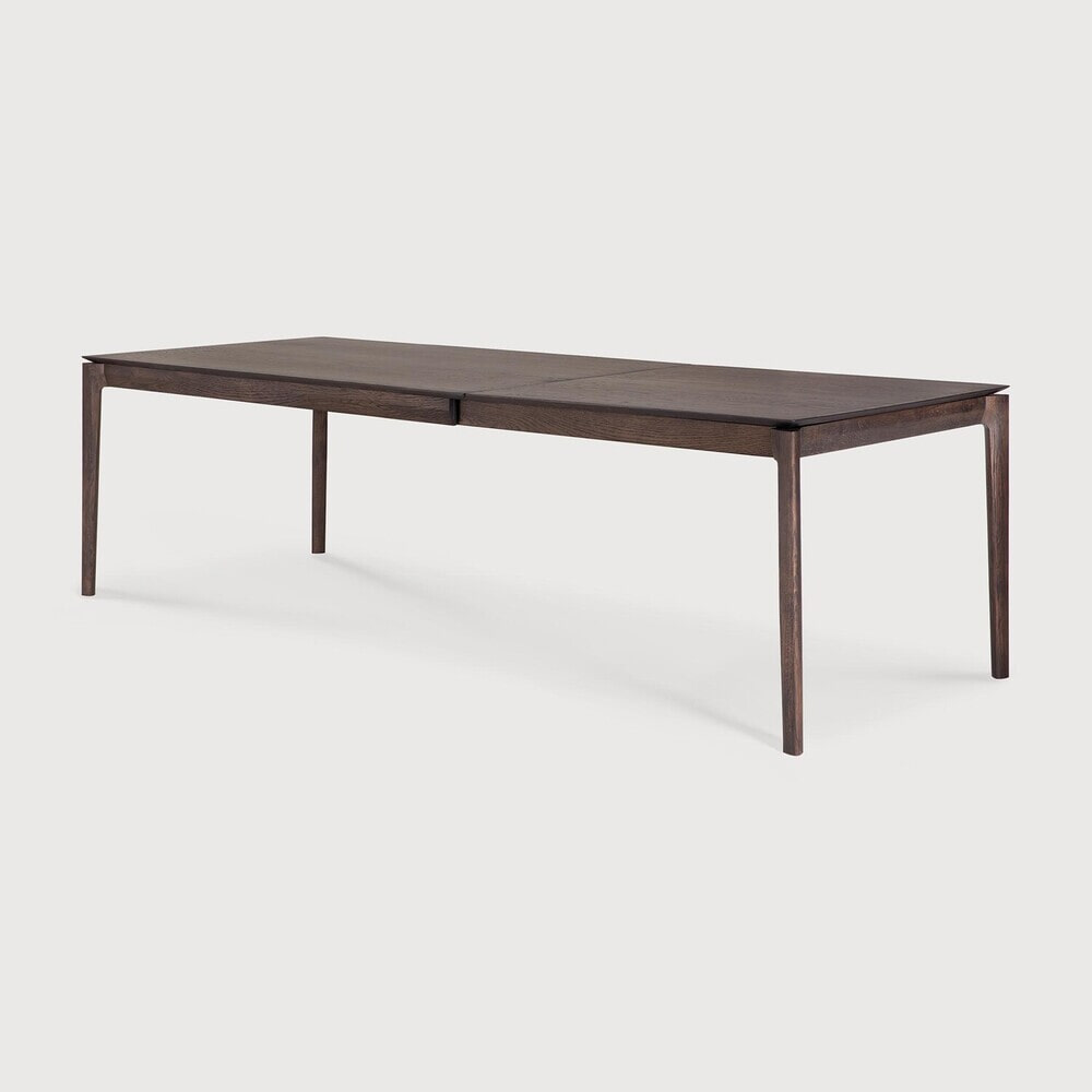 Ethnicraft Uitschuifbare Eettafel 'Bok' Gevernist Eikenhout, 180/280 x 100cm, kleur Bruin