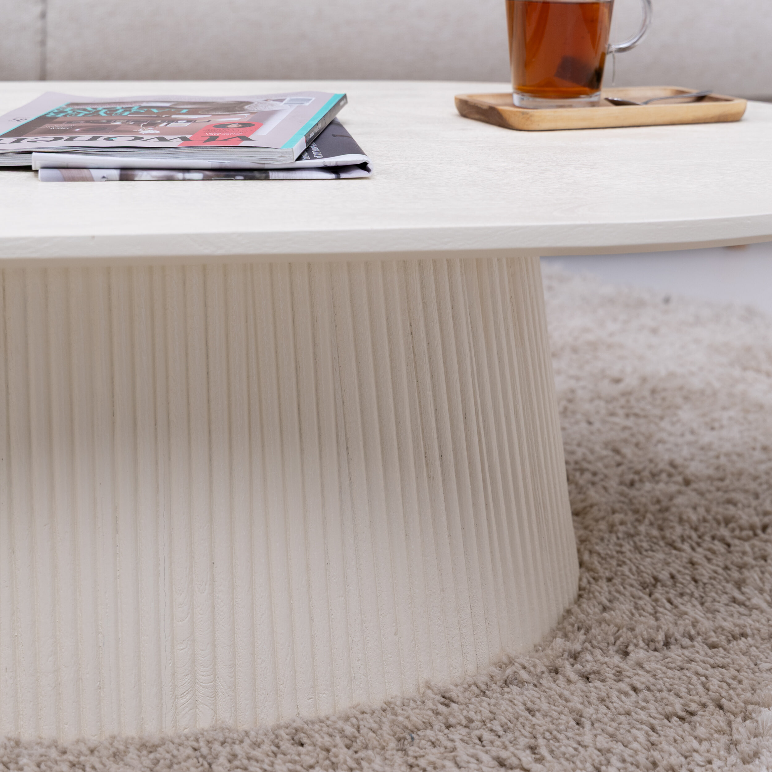 Sohome Ovale Salontafel 'Puck' Mangohout, 120 x 70cm, kleur Ivoor