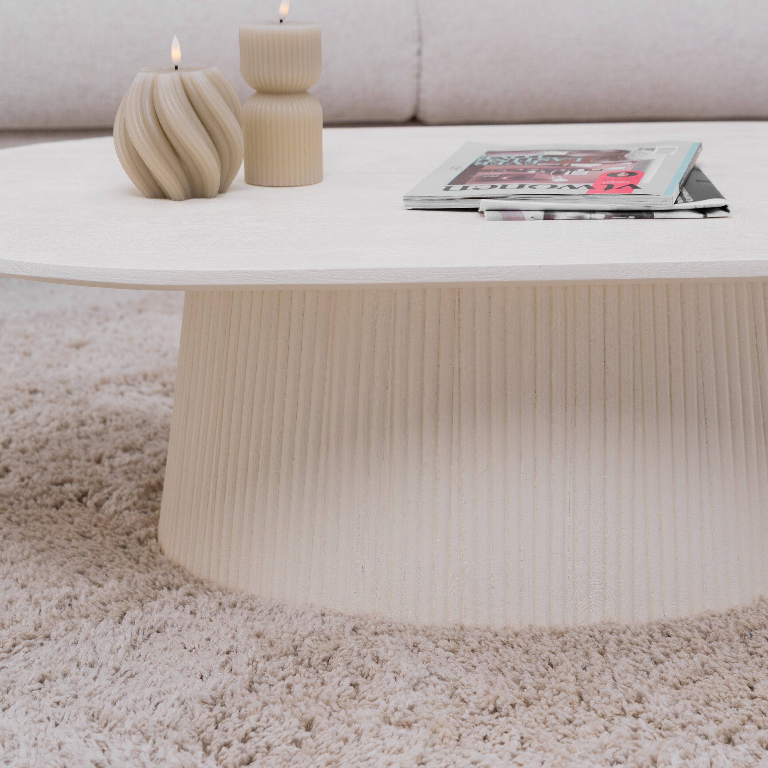 Sohome Ovale Salontafel 'Puck' Mangohout, 120 x 70cm, kleur Ivoor