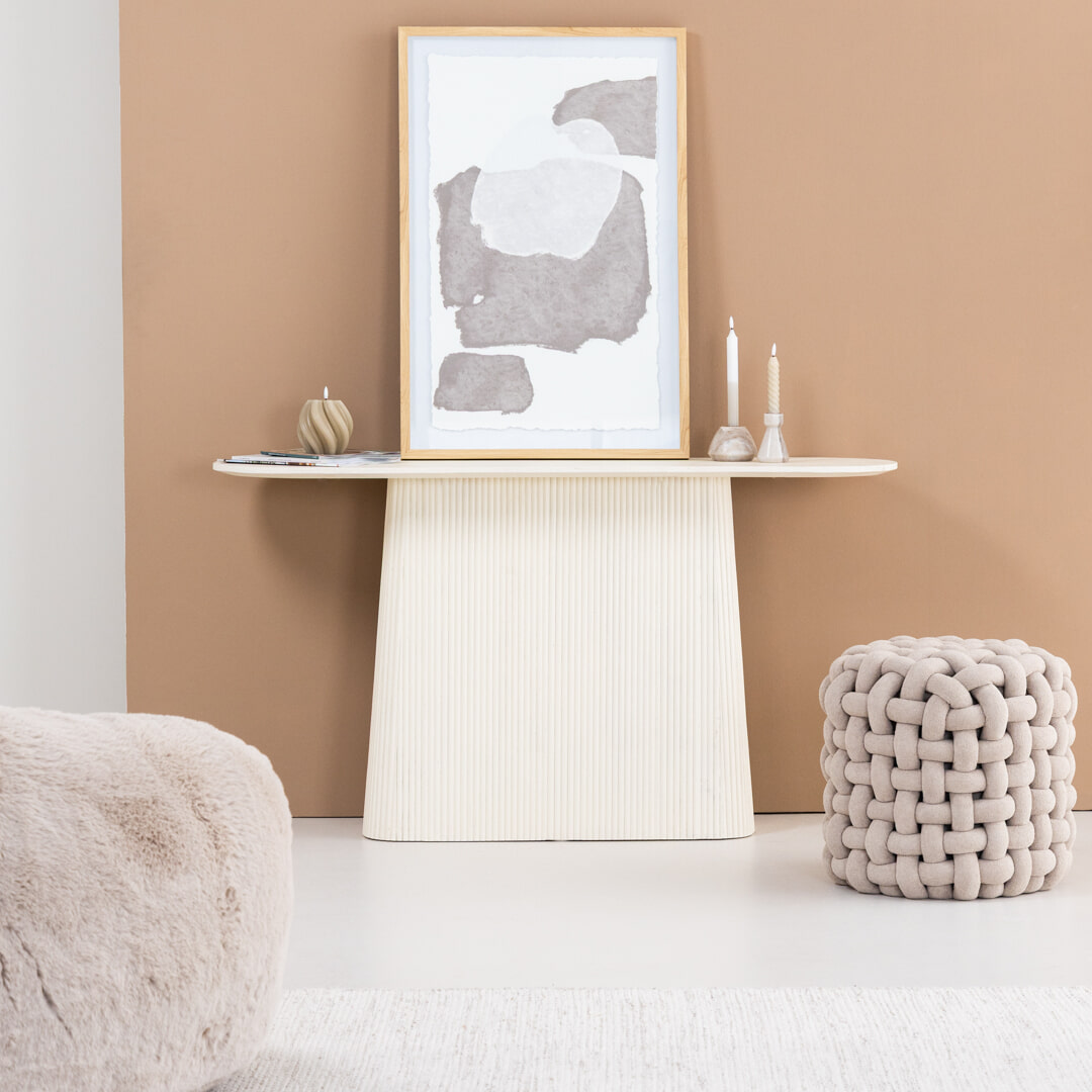 Sohome Ovale Sidetable 'Puck' Mangohout, 140cm, kleur Ivoor