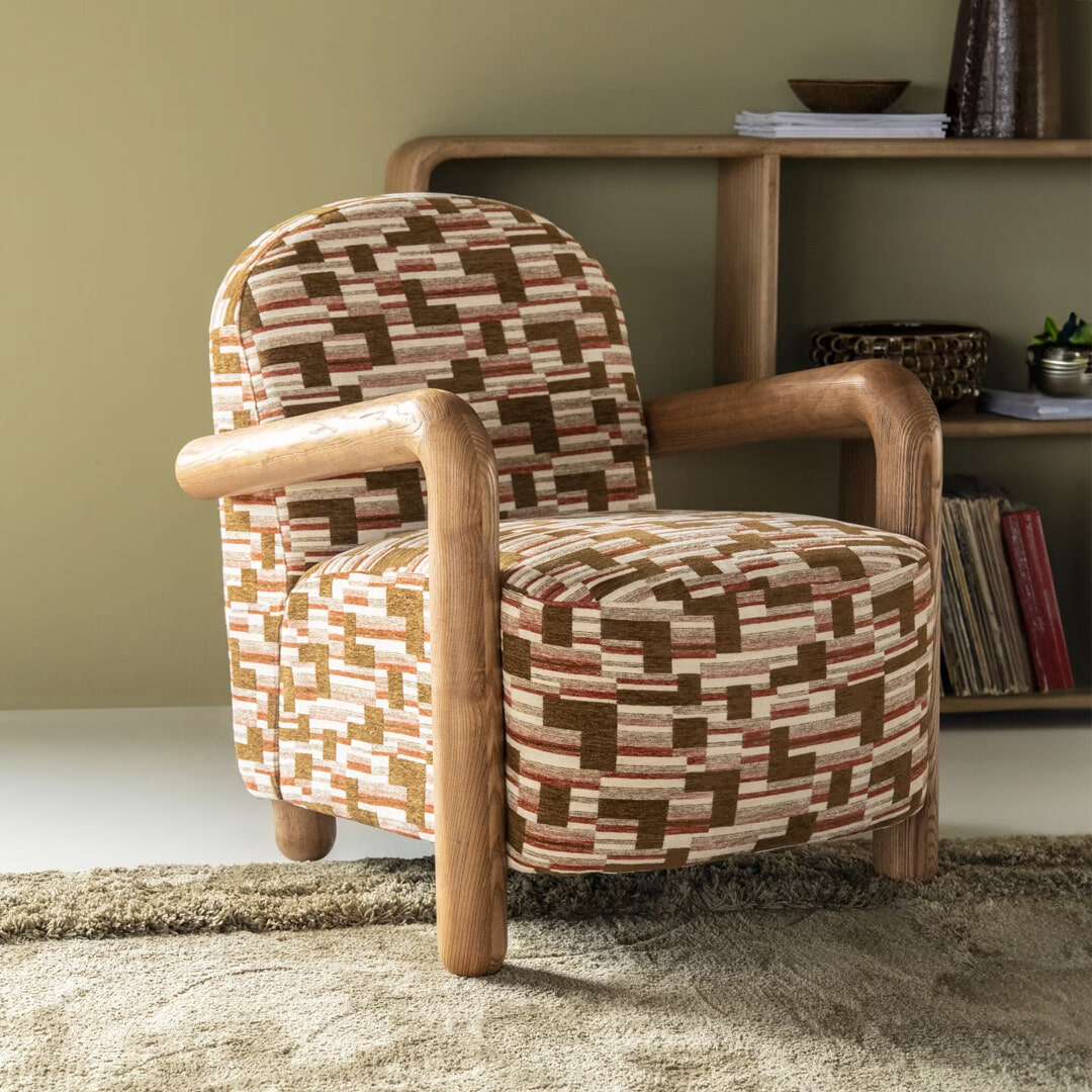 By-Boo Fauteuil 'Retrova' Grafische print en hout