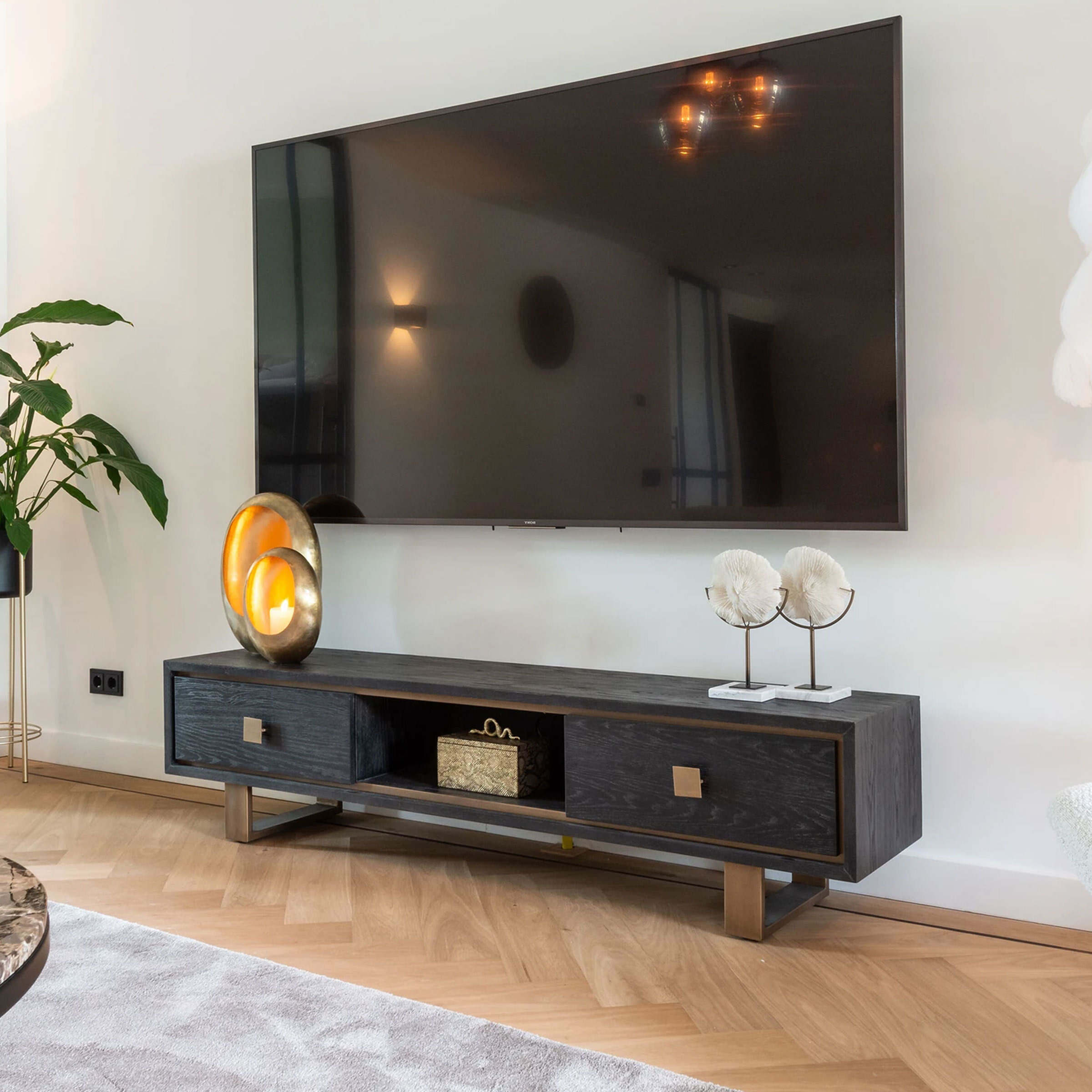 Richmond TV-meubel 'Hunter' Eiken, kleur Zwart / Goud, 190cm