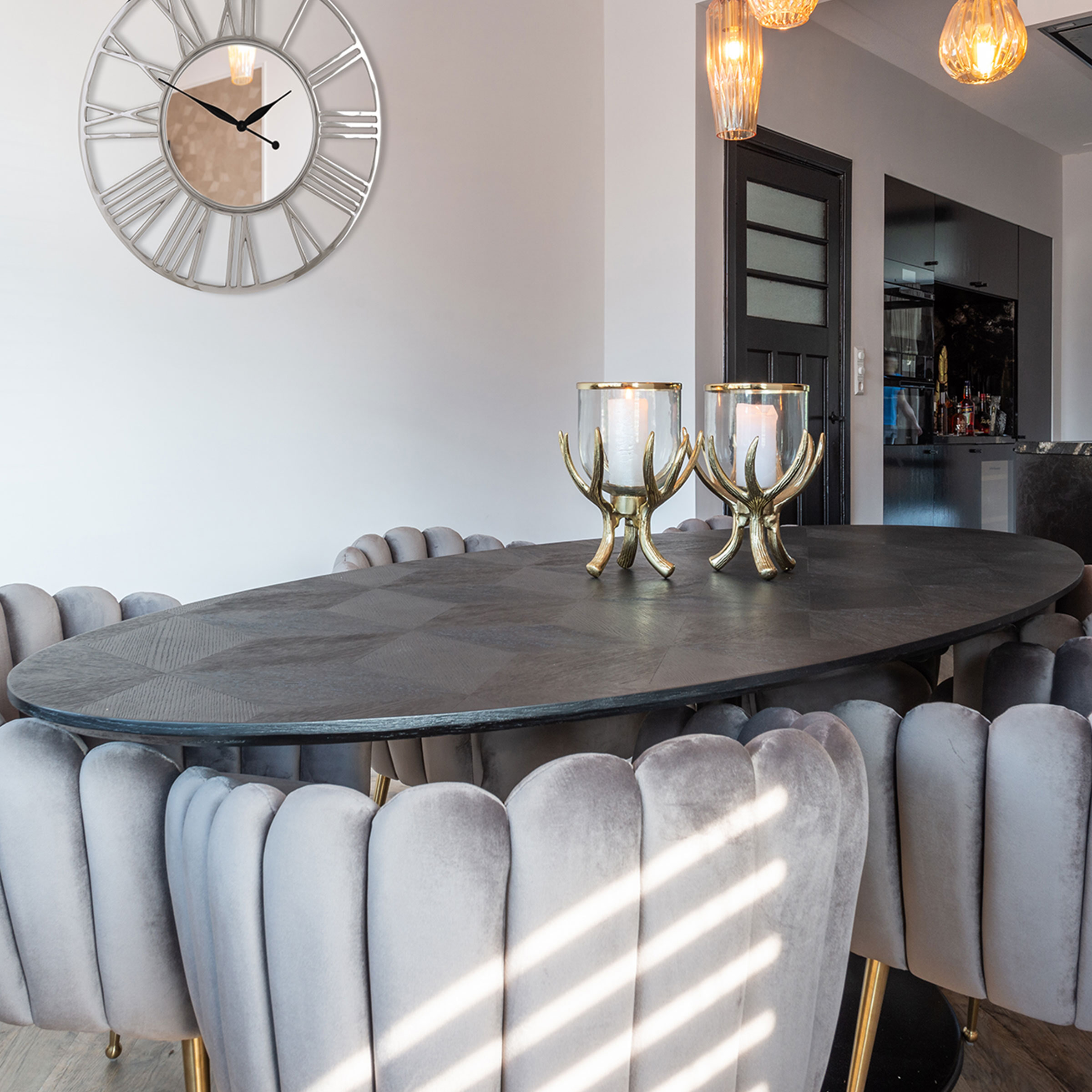 Richmond Ovale Eettafel 'Blax' 250 x 120cm, Eikenhout en staal, kleur zwart