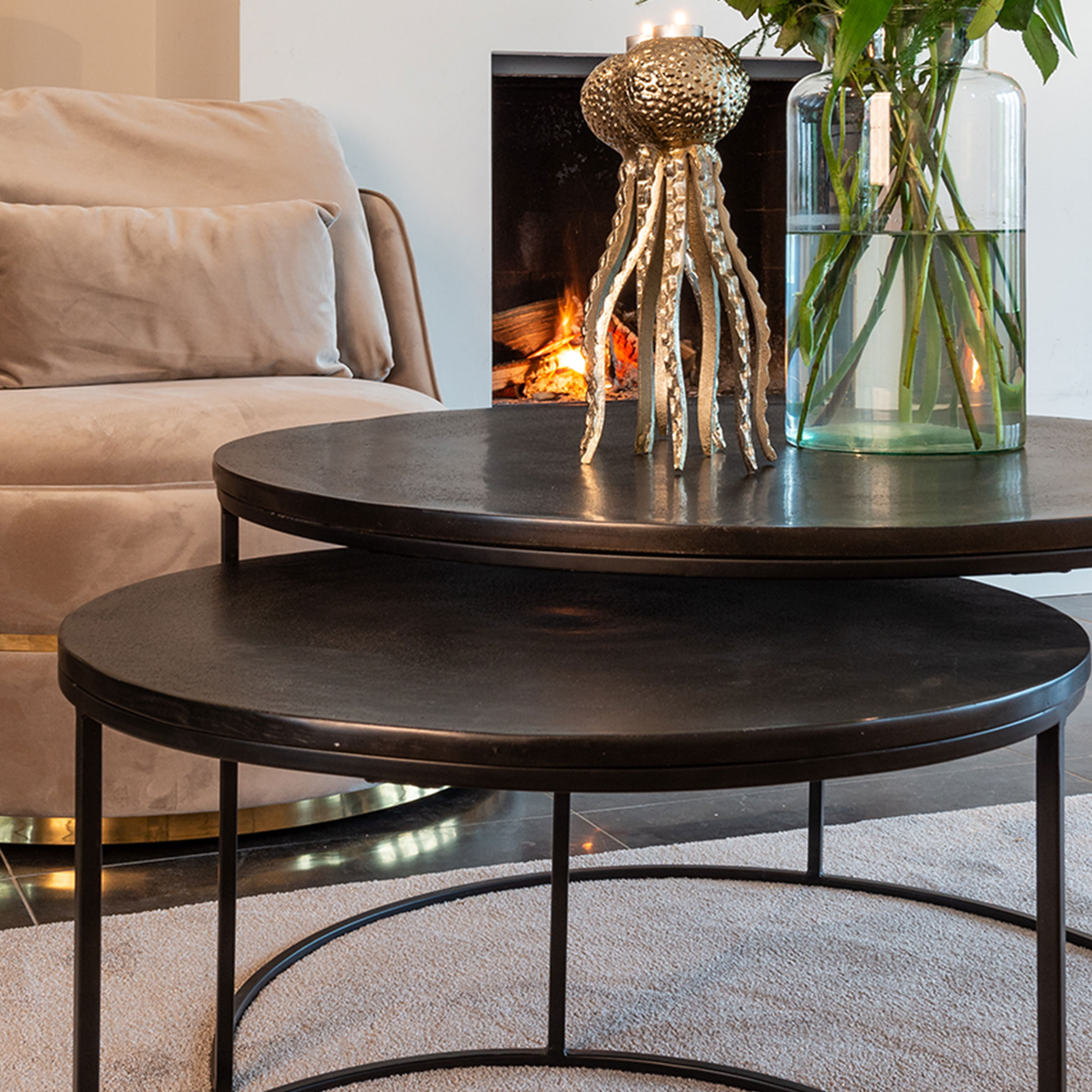 Richmond Salontafel 'Bolder' Set van 2 stuks, kleur Zwart Richmond Salontafel 'Bolder' Set van 2 stuks, kleur Zwart