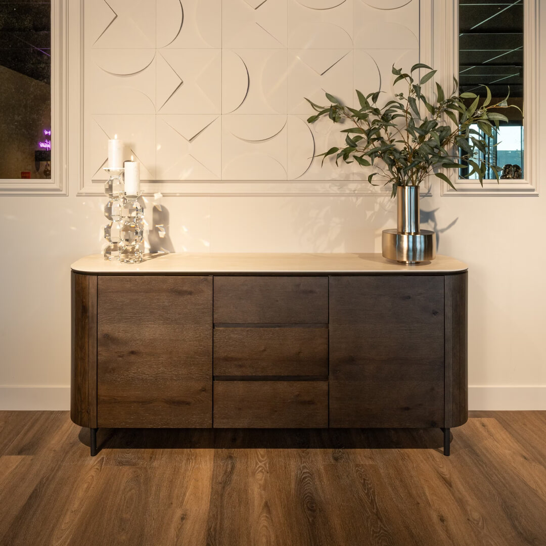 Richmond Dressoir Ritz Eiken en travertin, 180cm - Bruin