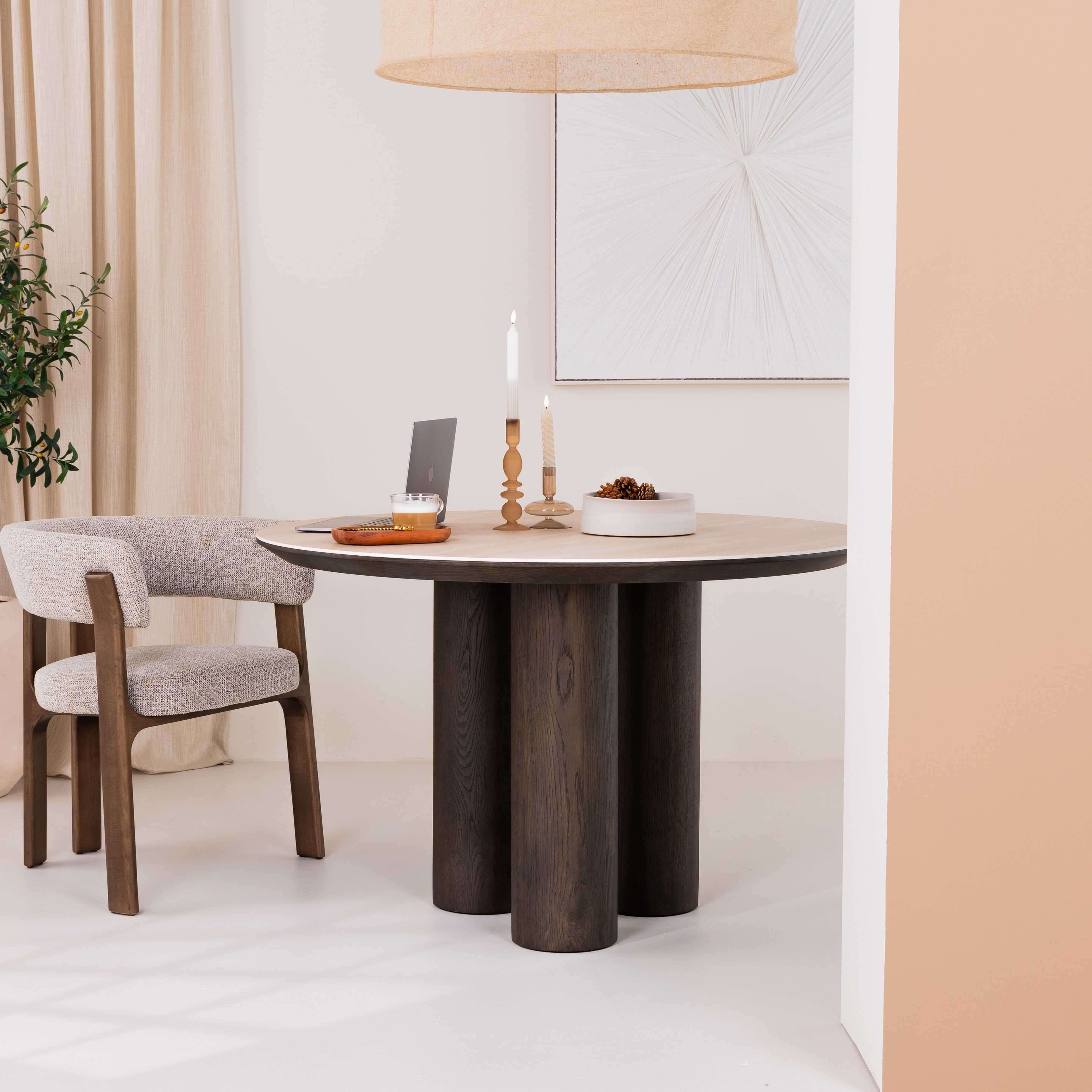 Richmond Ronde Eettafel 'Ritz' Eiken en travertin, 120cm