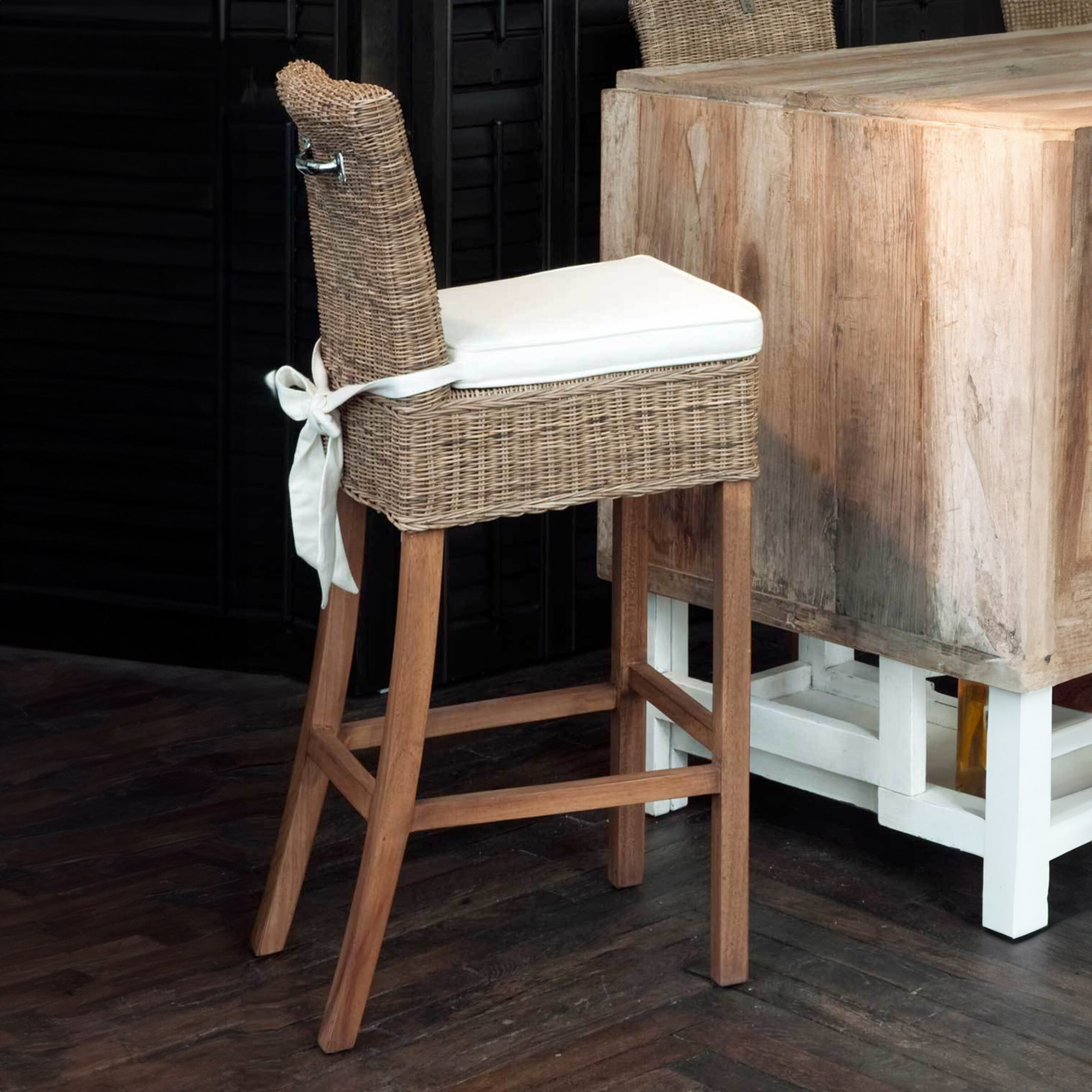 Rivièra Maison Barstoel Rustic Rattan (zithoogte 78cm) - Bruin,Hout