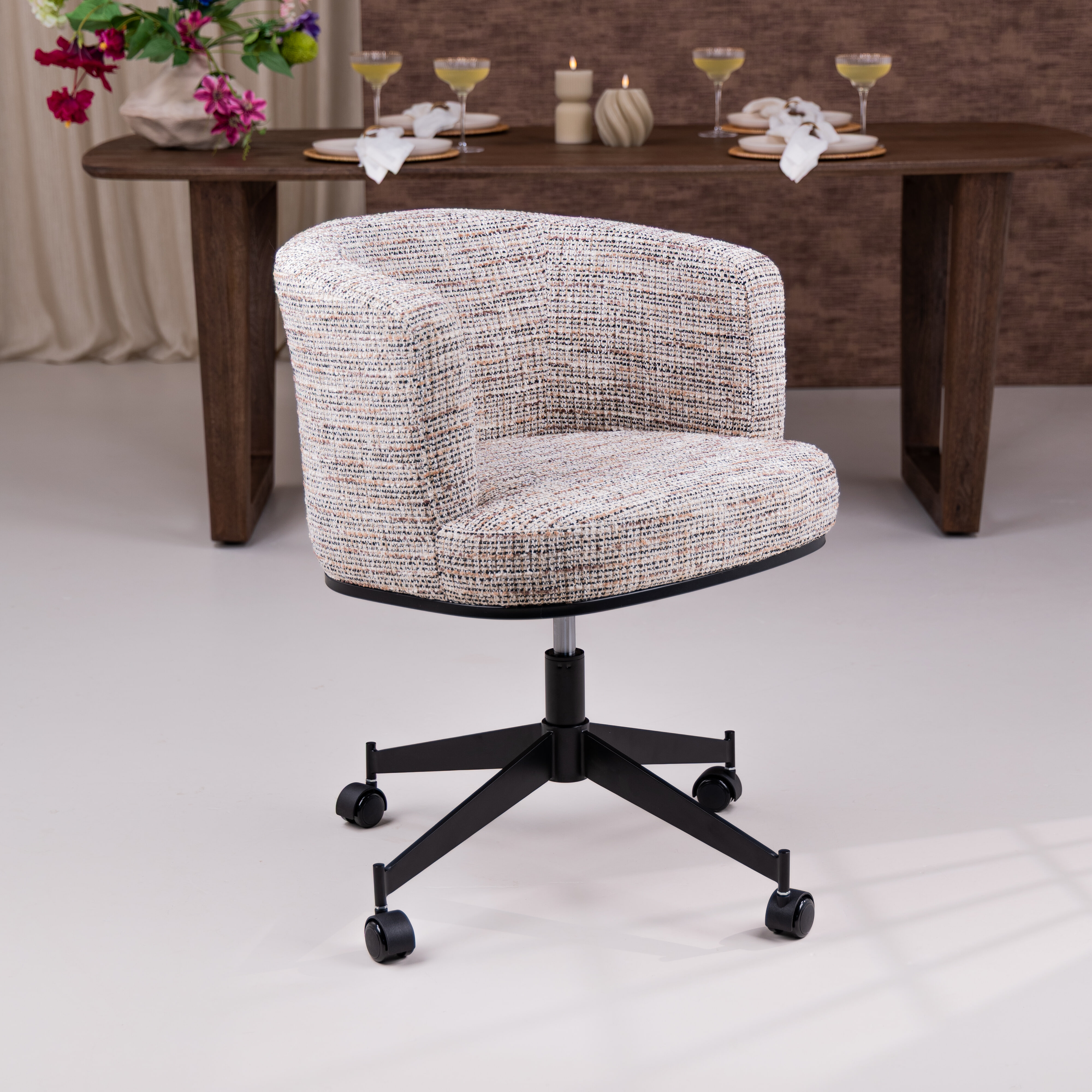 Richmond Draaibare Eetkamerstoel 'Rochenne' Op wielen, kleur Naturel