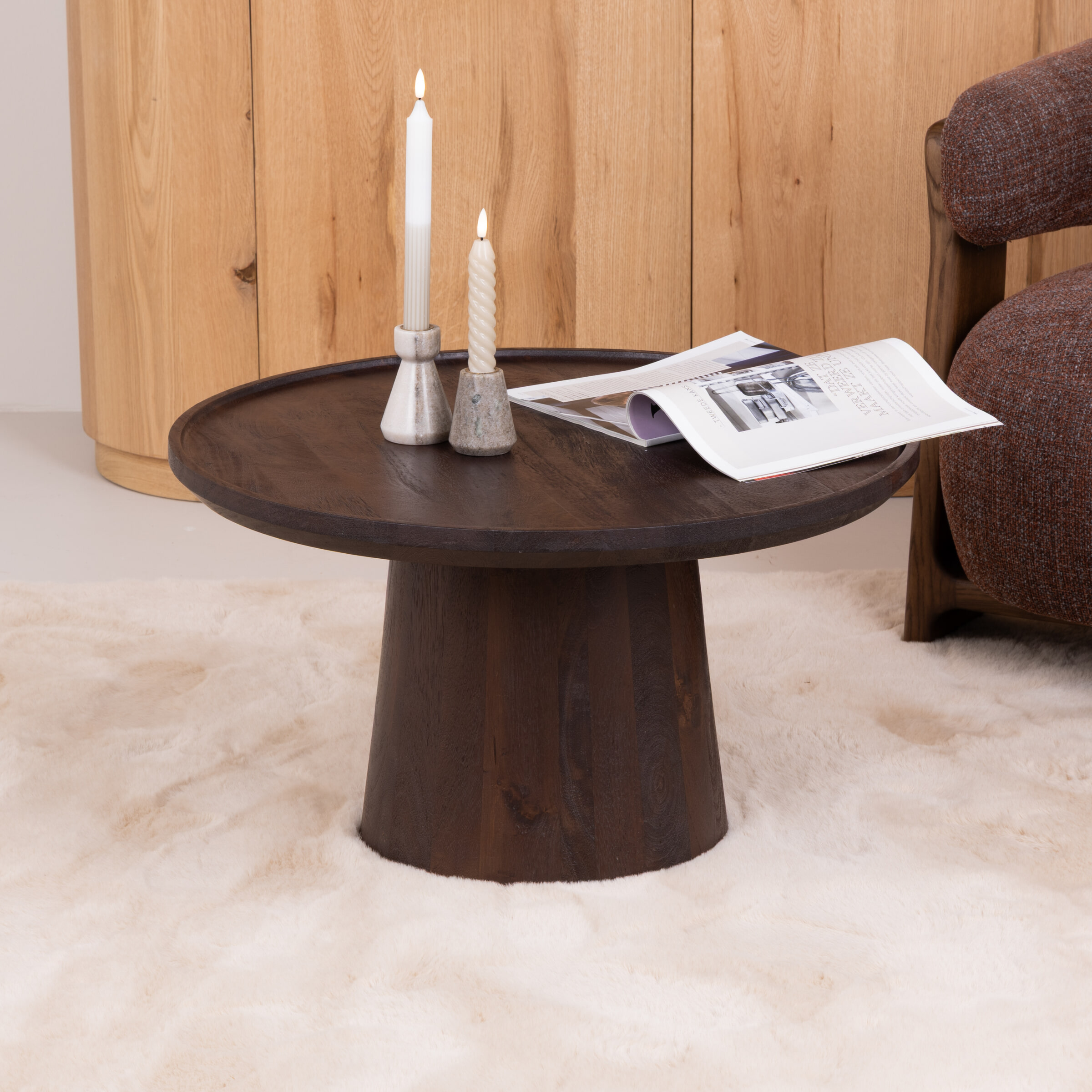 Eleonora Ronde Salontafel 'Ron' Mangohout, kleur Bruin