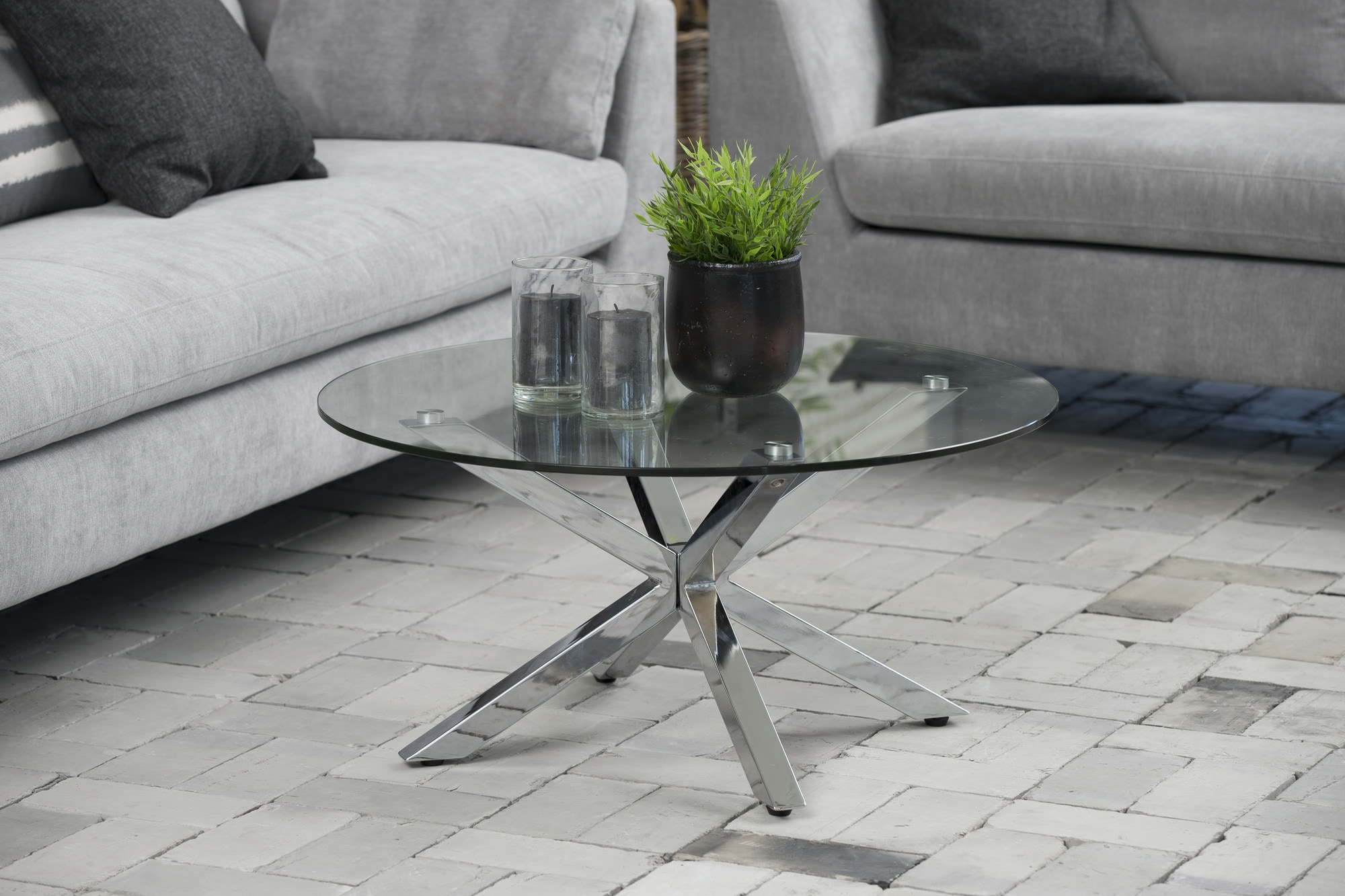 Bendt Ronde Salontafel 'Line' Chroom, 82cm