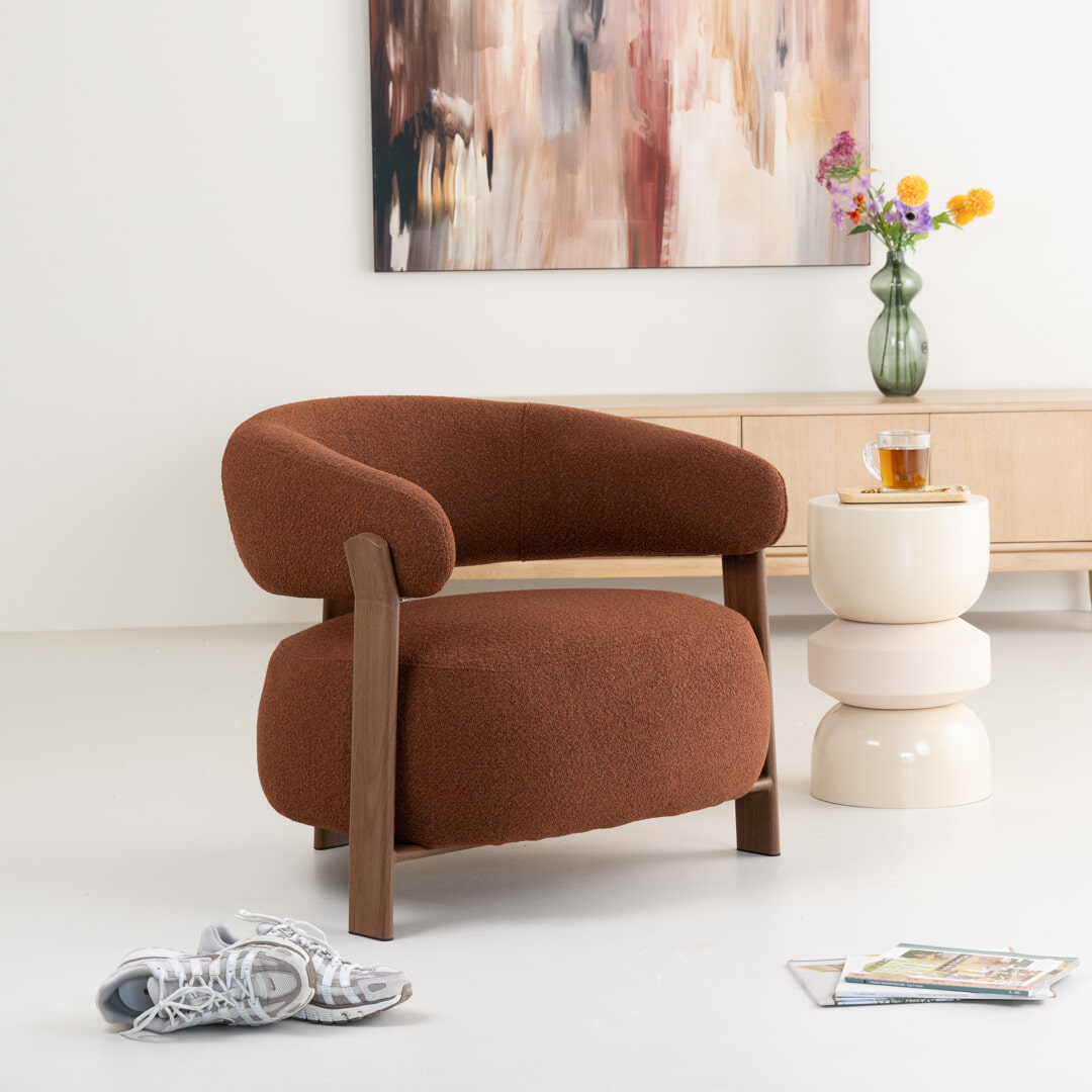Sohome Fauteuil Rosemarijn Geweven stof en houtlook - Bruin