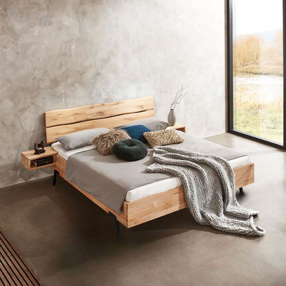 Houten Bed 'Rough' massief eiken - 180 x 200 cm - Zonder 2 nachtkastjes