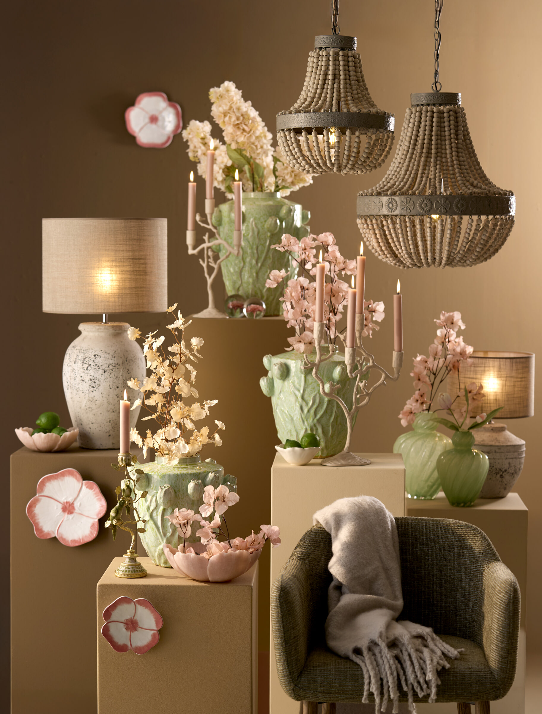 Light & Living Tafellamp 'Toba' 40cm, kleur Antiek Grijs (excl. kap)