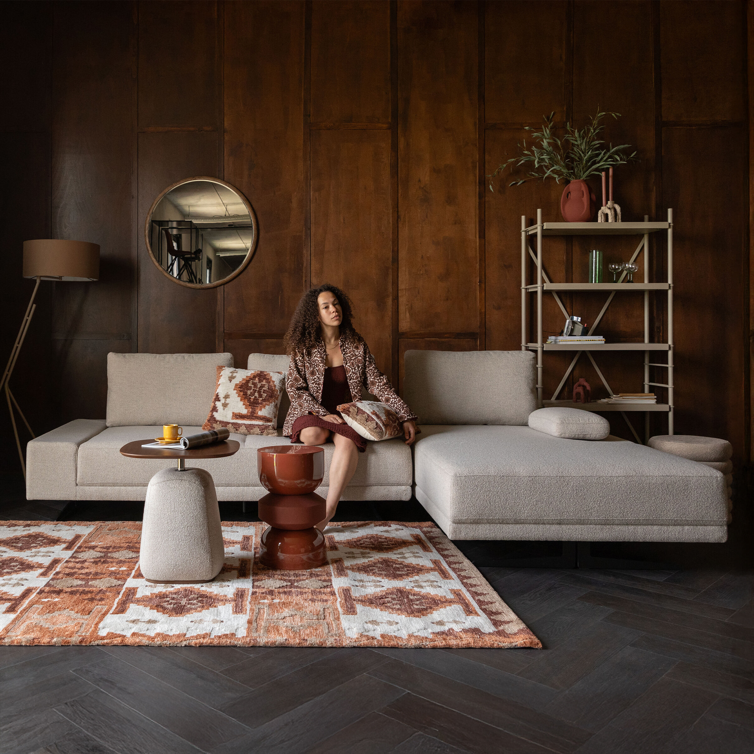 Dutchbone Loungebank 'Shelly' Gemêleerd, Rechts, kleur Off White