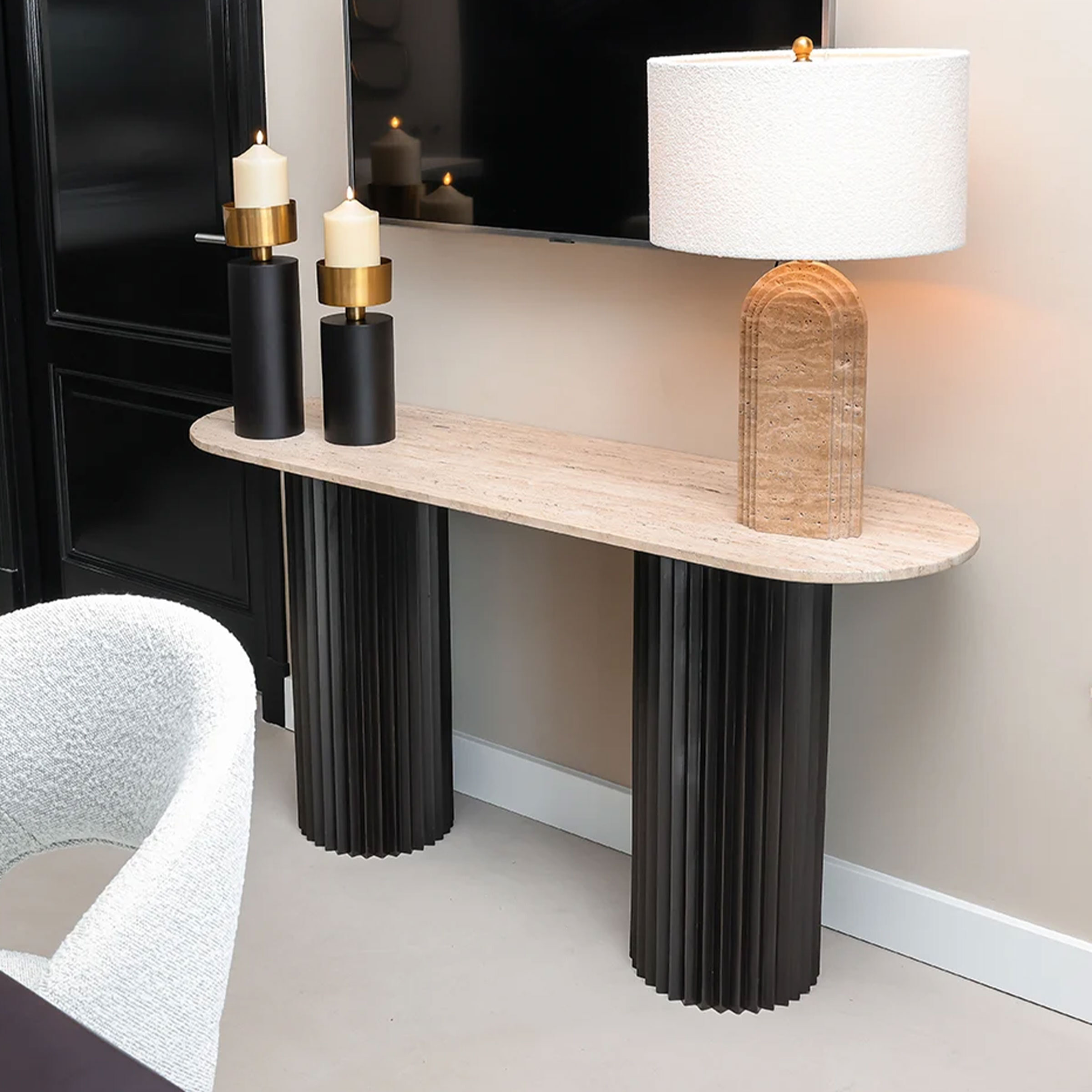 Richmond Sidetable Hampton 130 x 40cm, Travertin - Zwart