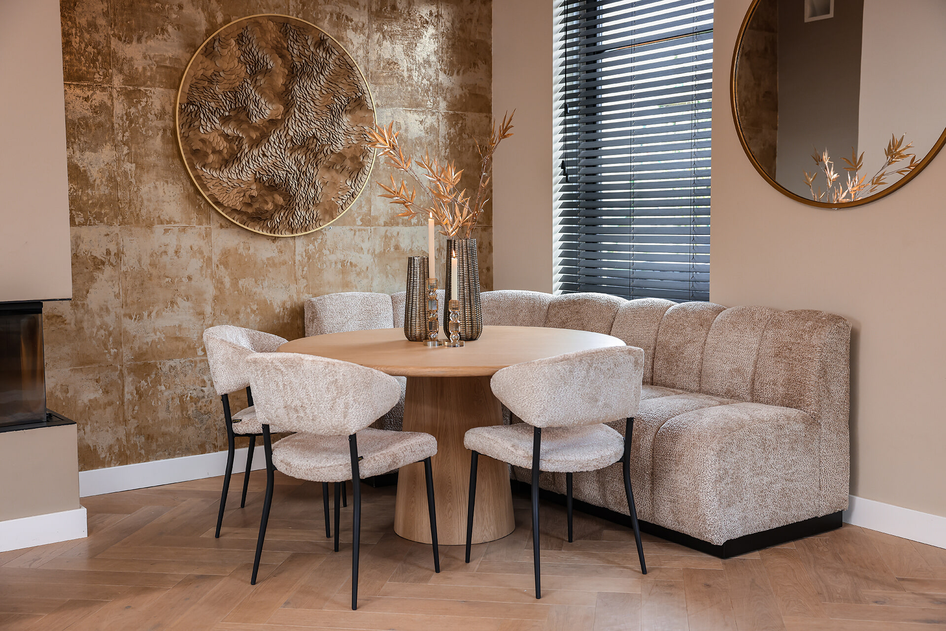Richmond Eetkamerbank 'Hillpark' Hoek, Chenille, kleur Beige
