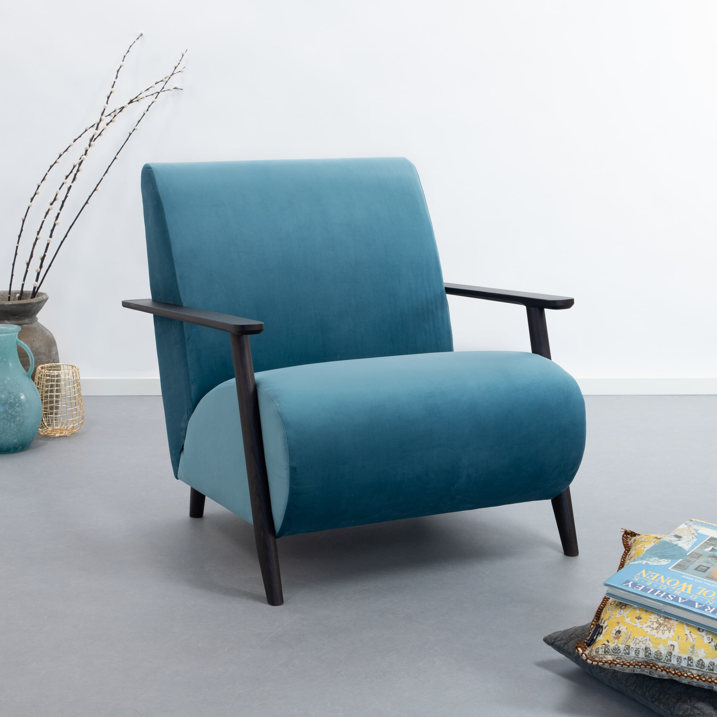 Kave Home Fauteuil 'Meghan' Velvet, kleur Turquoise Kave Home Fauteuil 'Meghan' Velvet, kleur Turquoise