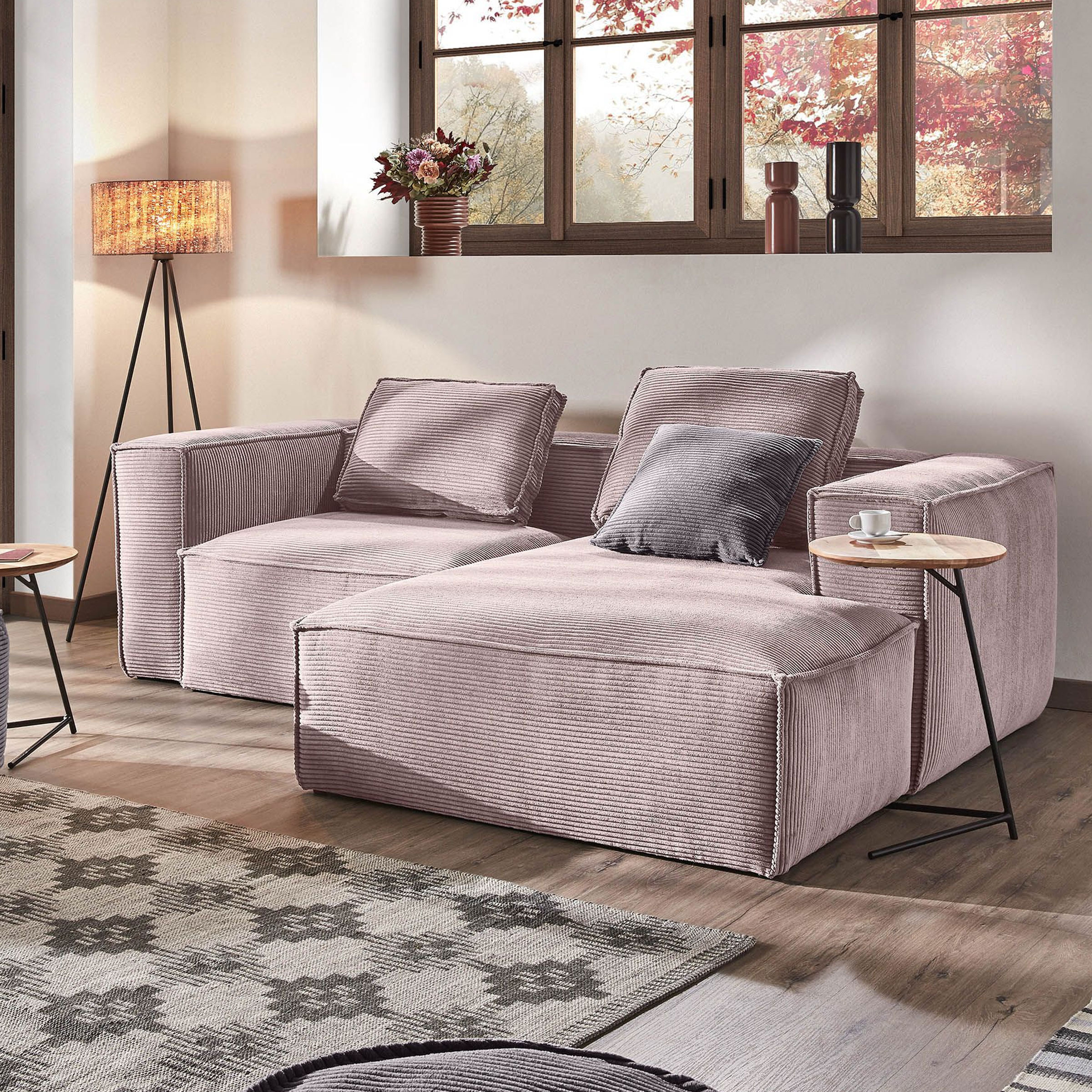 Kave Home Loungebank 'Blok' Rib, Rechts 240cm, kleur Roze Kave Home Loungebank 'Blok' Rib, Rechts 240cm, kleur Roze