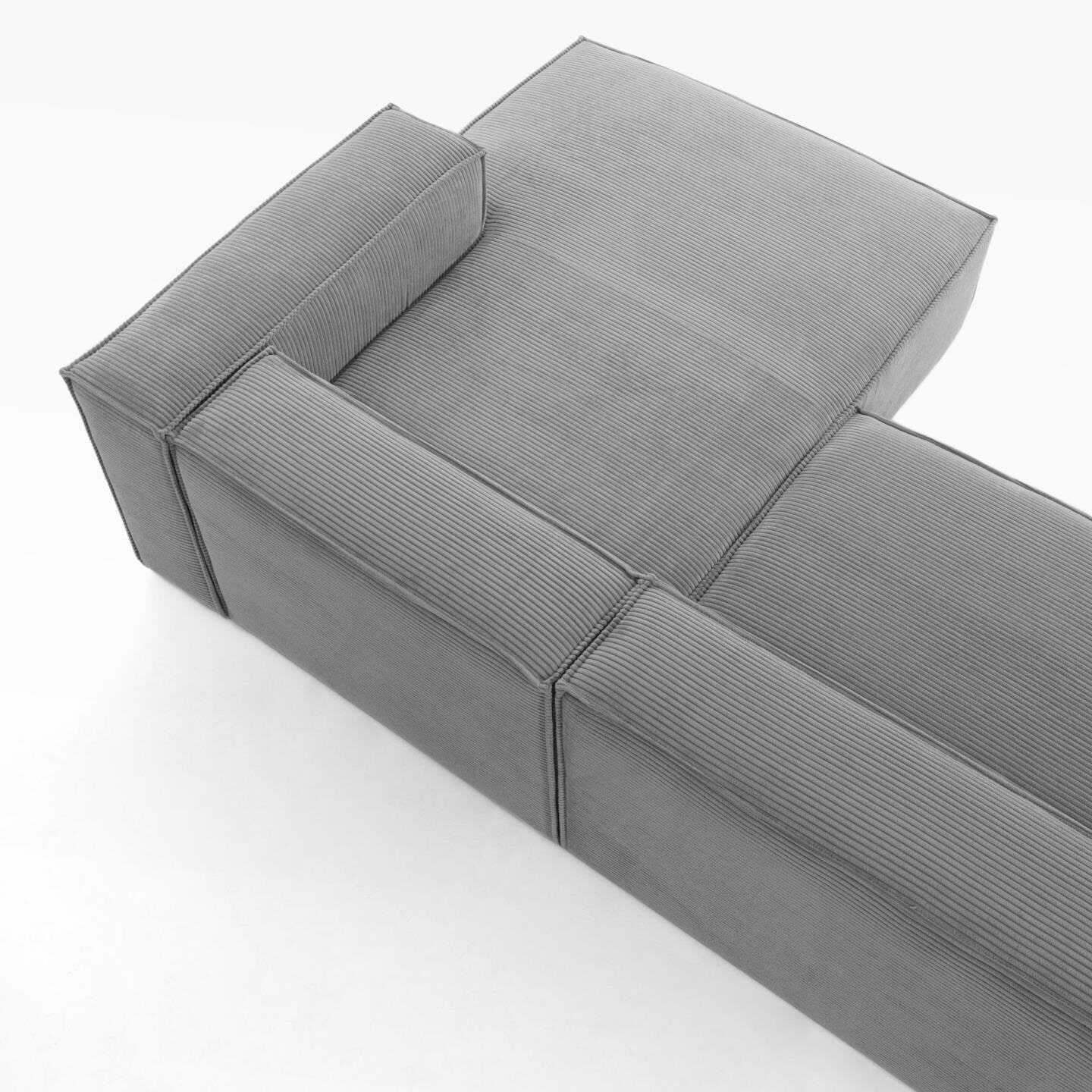 Kave Home Loungebank 'Blok' Rib, Rechts 240cm, kleur Donkergrijs