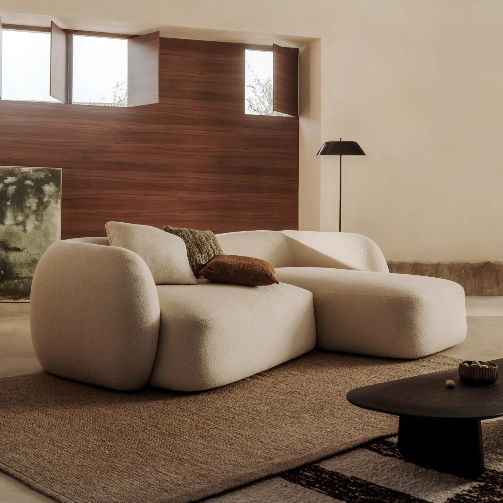 Kave Home 3-zits Loungebank 'Martina' 287cm, Rechts, Structuurstof
