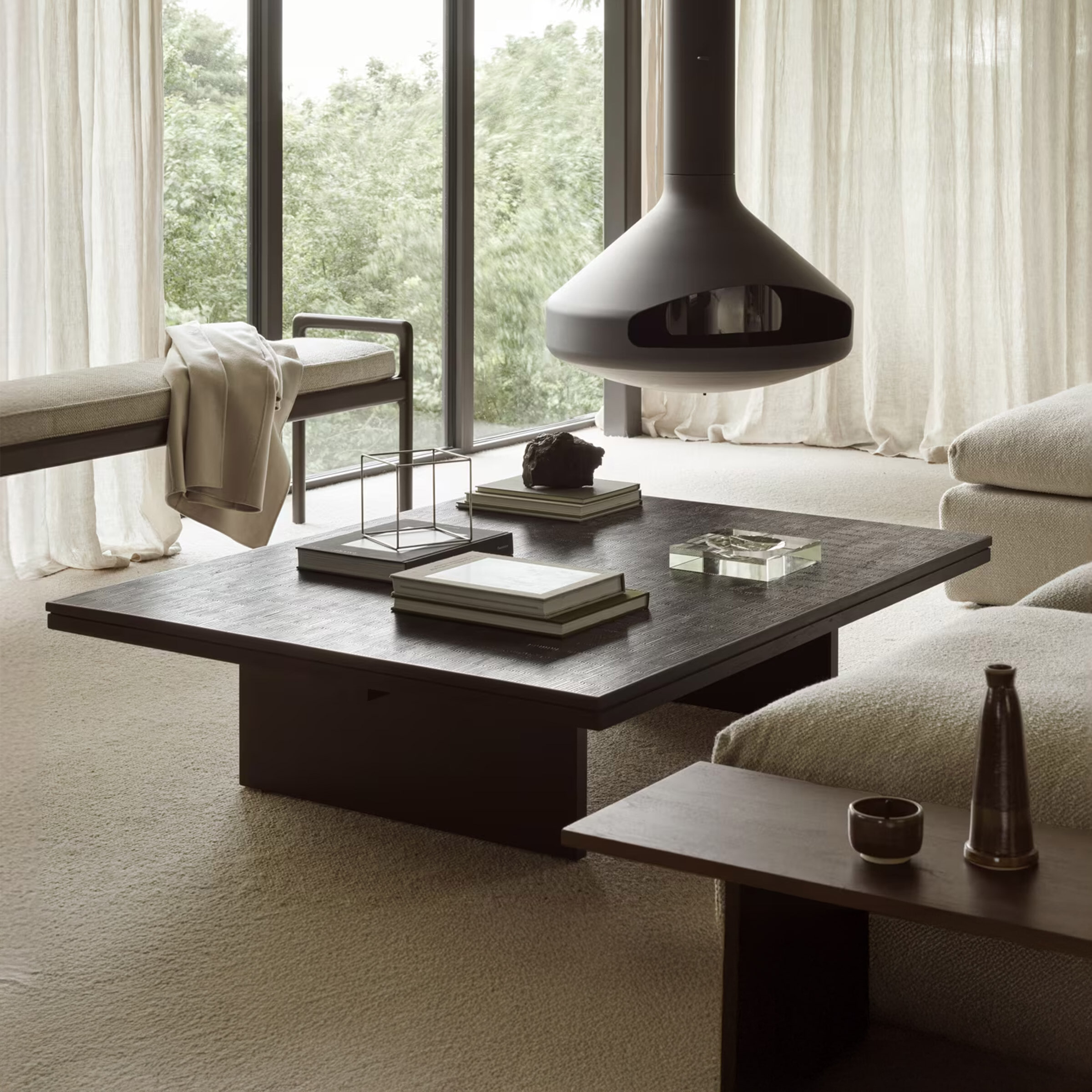 Ethnicraft Salontafel 'Grooves' Gevernist Teakhout, kleur Off Black