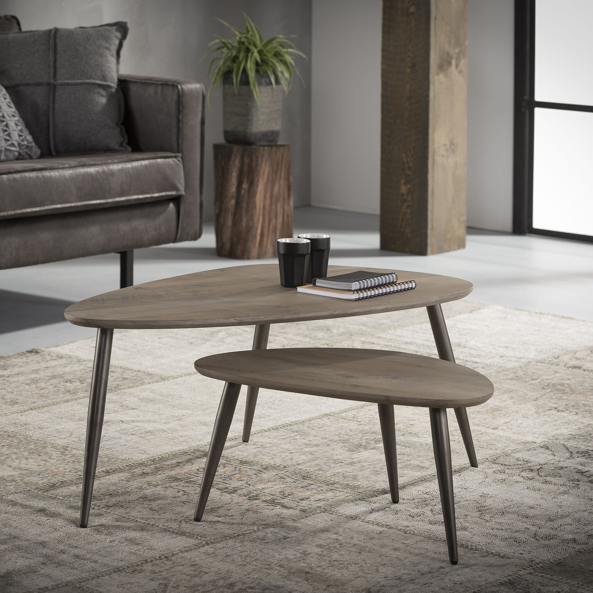 LifestyleFurn Salontafel 'Serge L' Set van 2 stuks, 3D-eiken vergrijsd