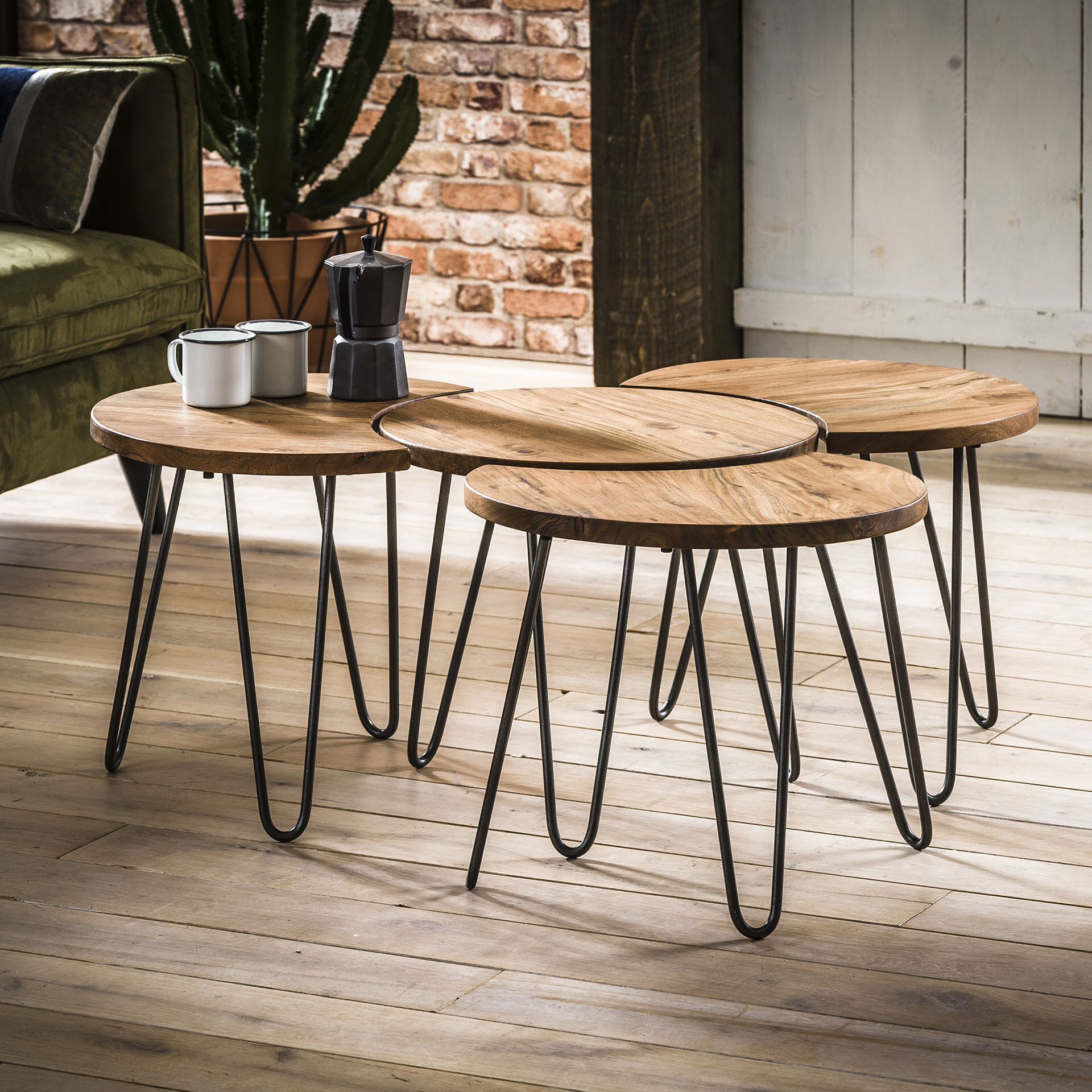 LifestyleFurn Salontafel 'Vittorio' Set van 4 stuks, massief acacia