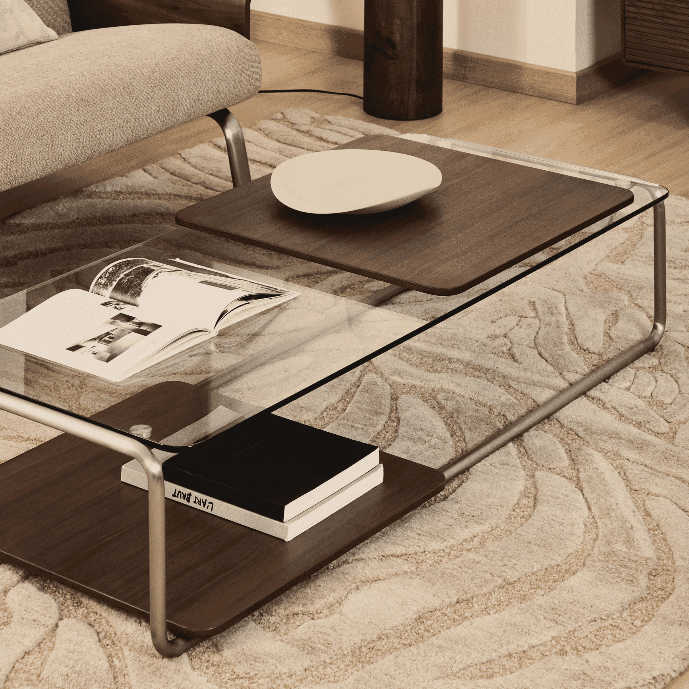 Kave Home Salontafel 'Tarsel' Glas en walnootfineer, 140 x 60cm