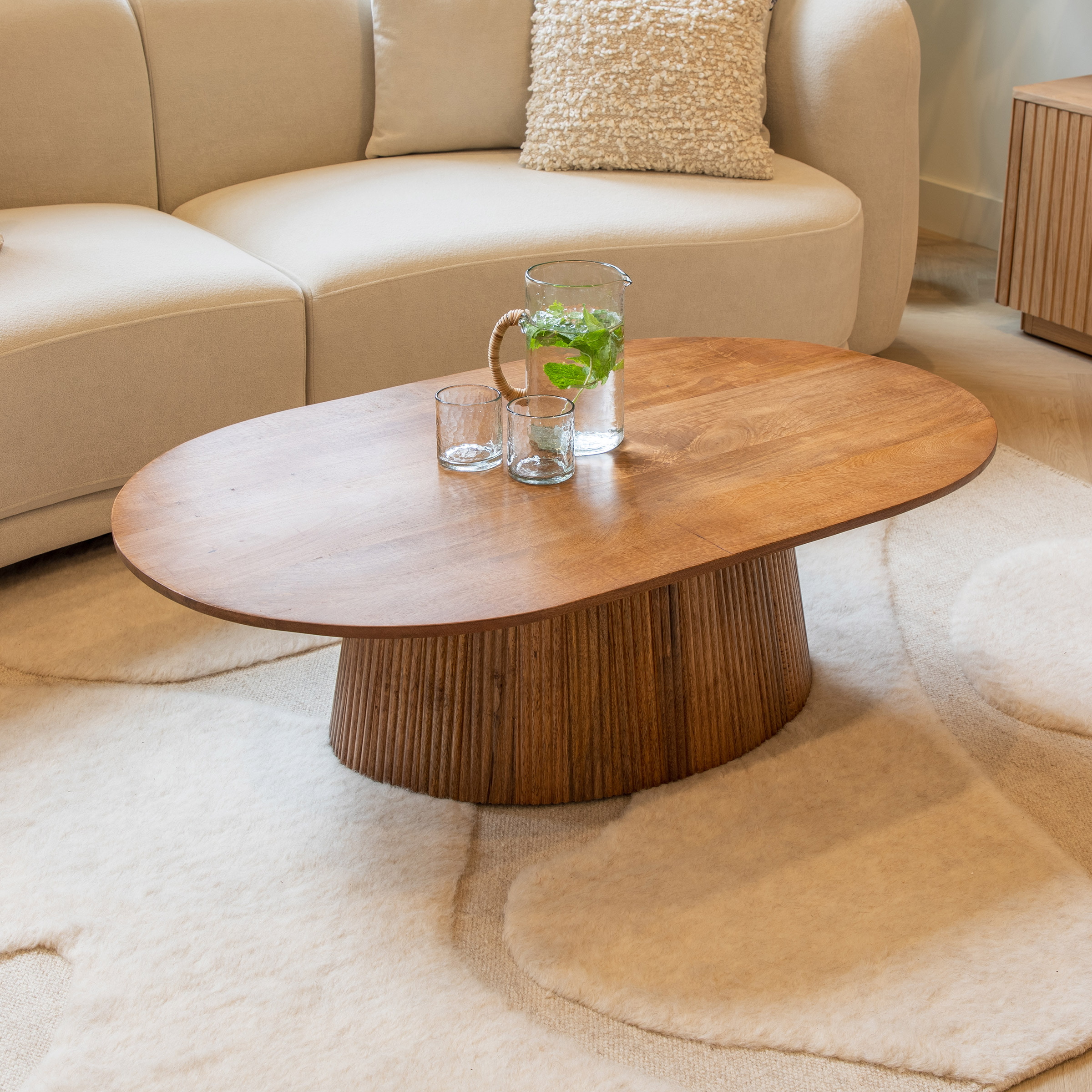 Sohome Ovale Salontafel 'Olav' Mangohout, 120 x 70cm, kleur Lichtbruin