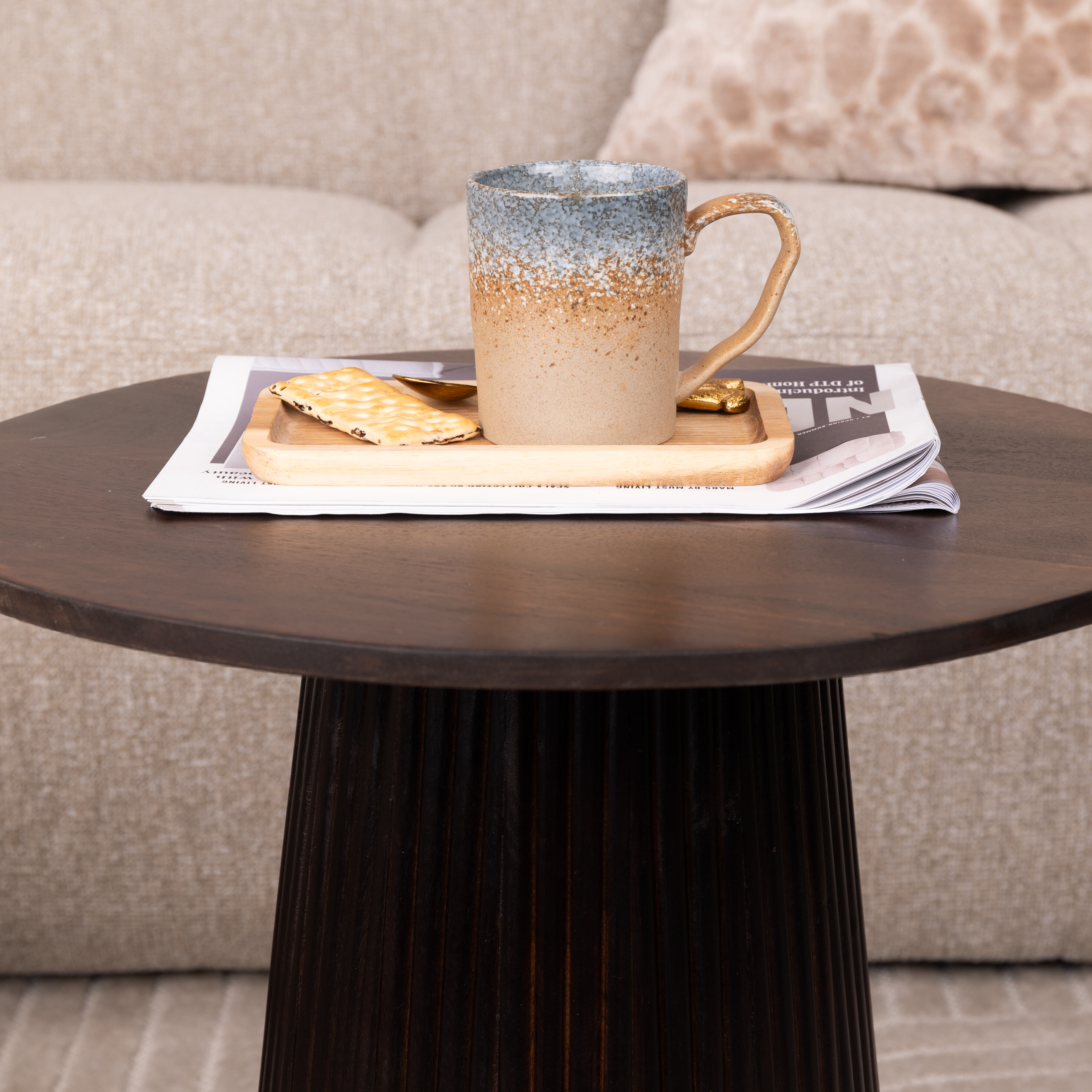 Sohome Ronde Salontafel 'Olav' Mangohout, 50cm, kleur Walnoot