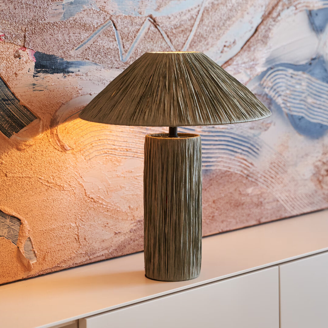 Kave Home Tafellamp 'Samse' Raffia, kleur Groen