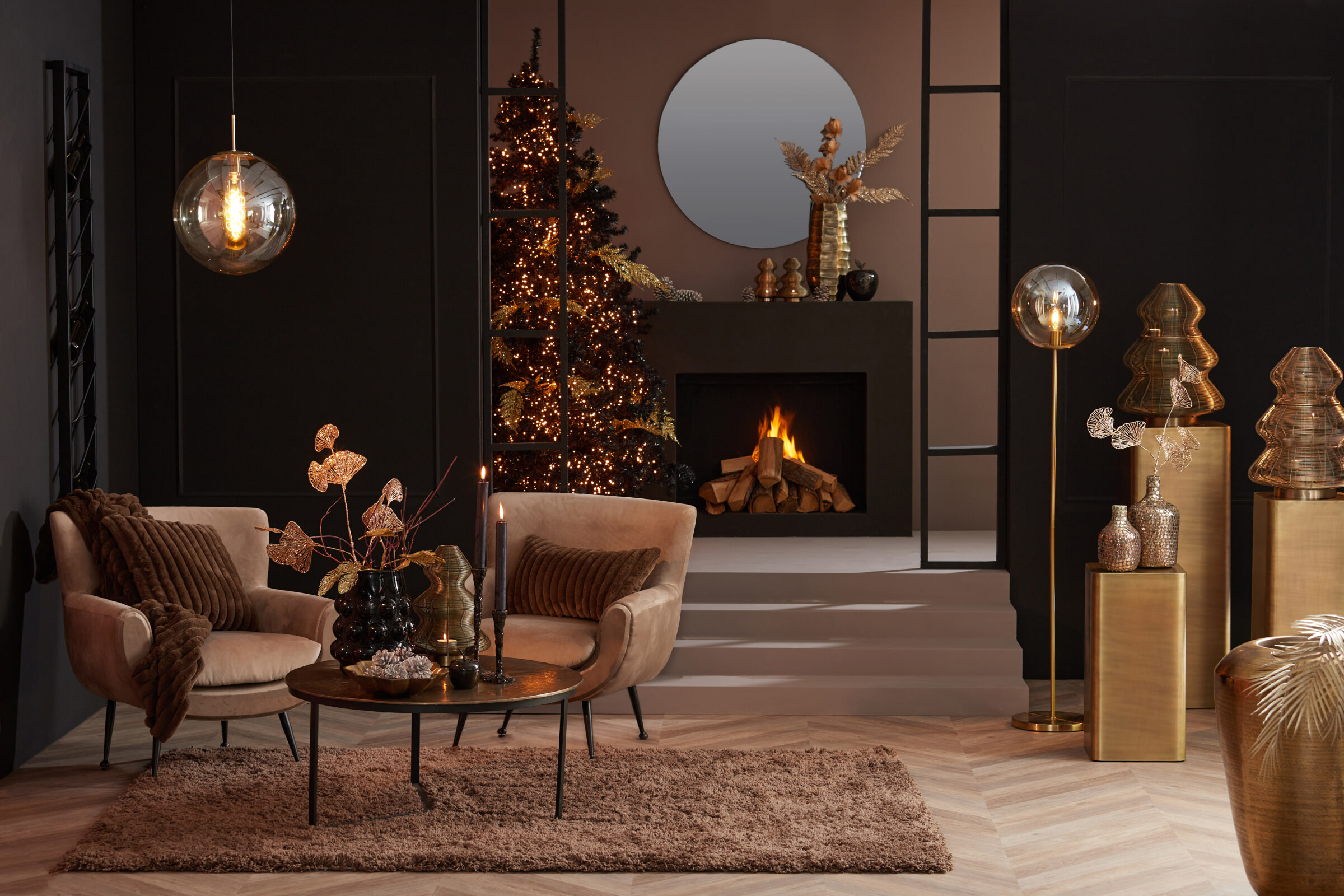 Light & Living Vloerlamp 'Medina' 160cm hoog, kleur Amber/Goud