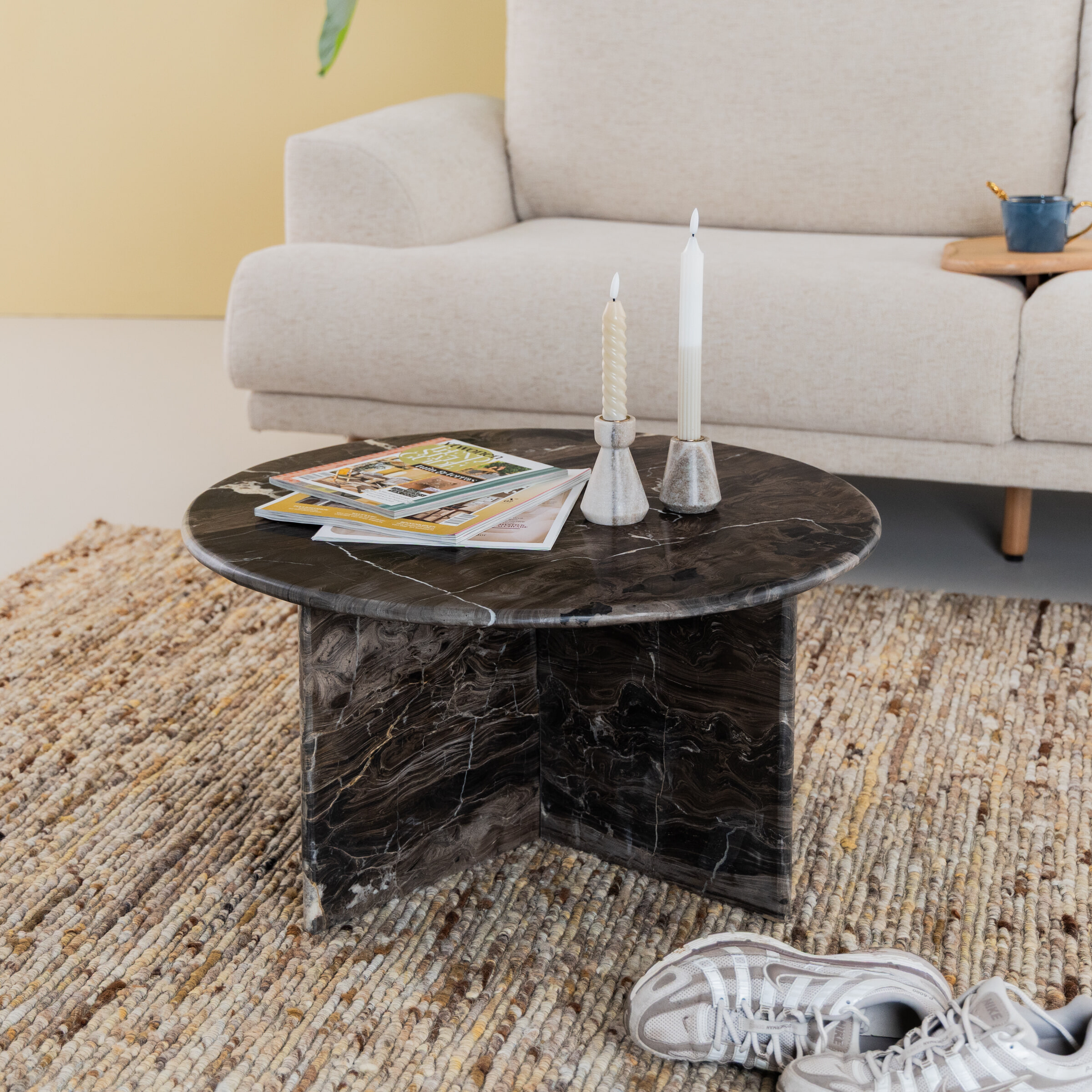By-Boo Ronde Salontafel Sereno Marmer, 70cm - Bruin