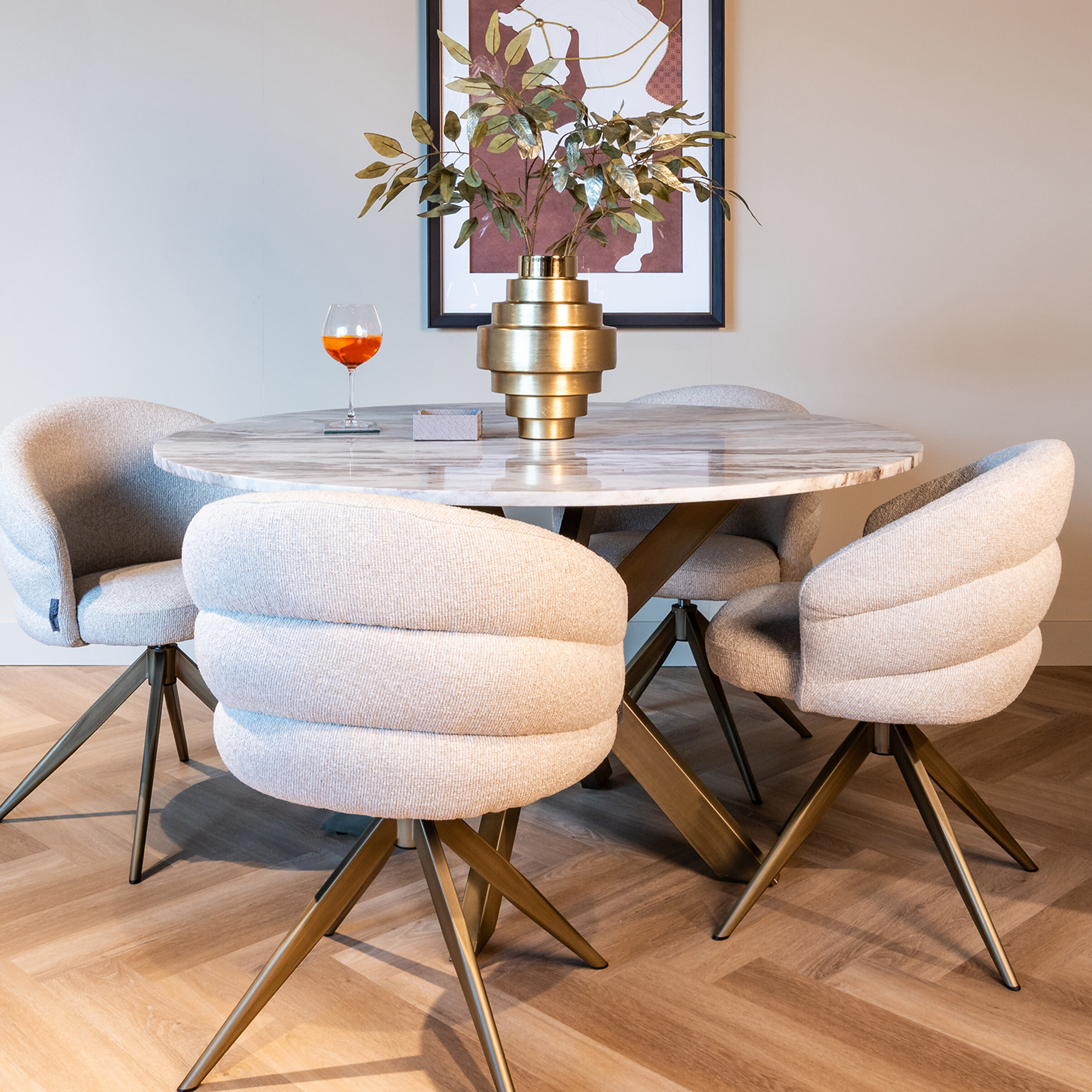 Richmond Ronde Eettafel 'Bottega' Marmer en brass, 140cm