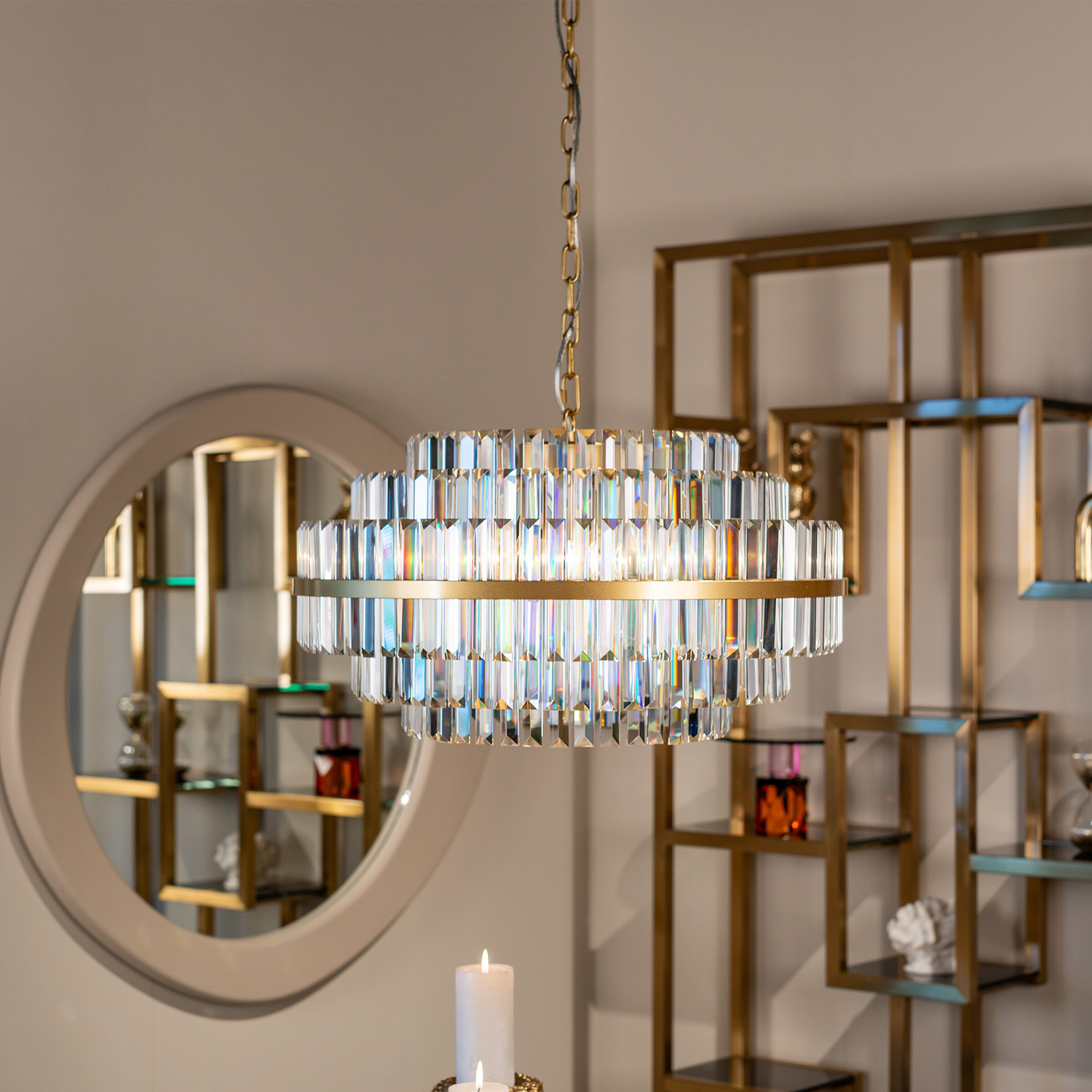 Richmond Hanglamp Desire Crystal, 49cm - Brushed Gold