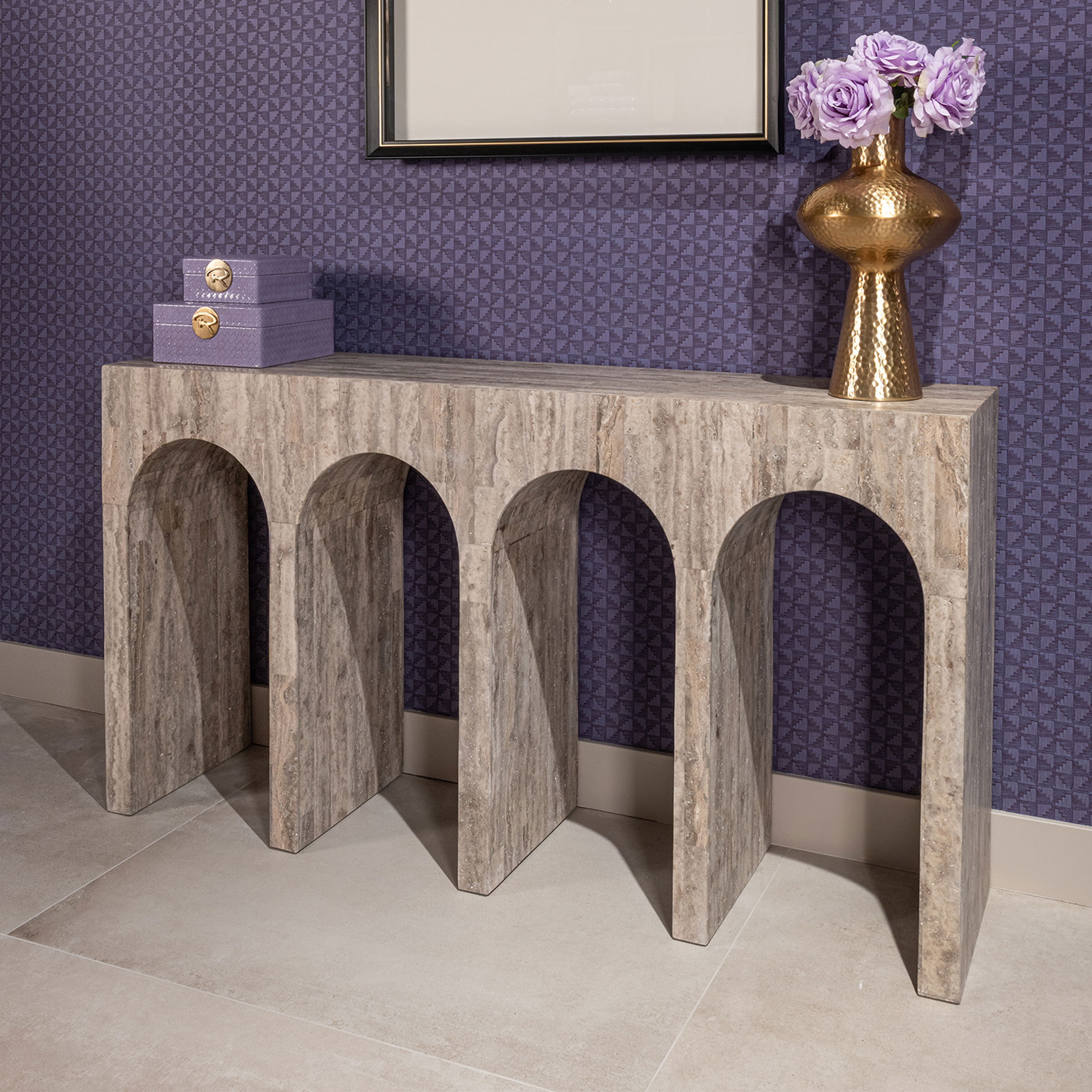 Richmond Sidetable La Rague Travertin, 150cm - Grijs