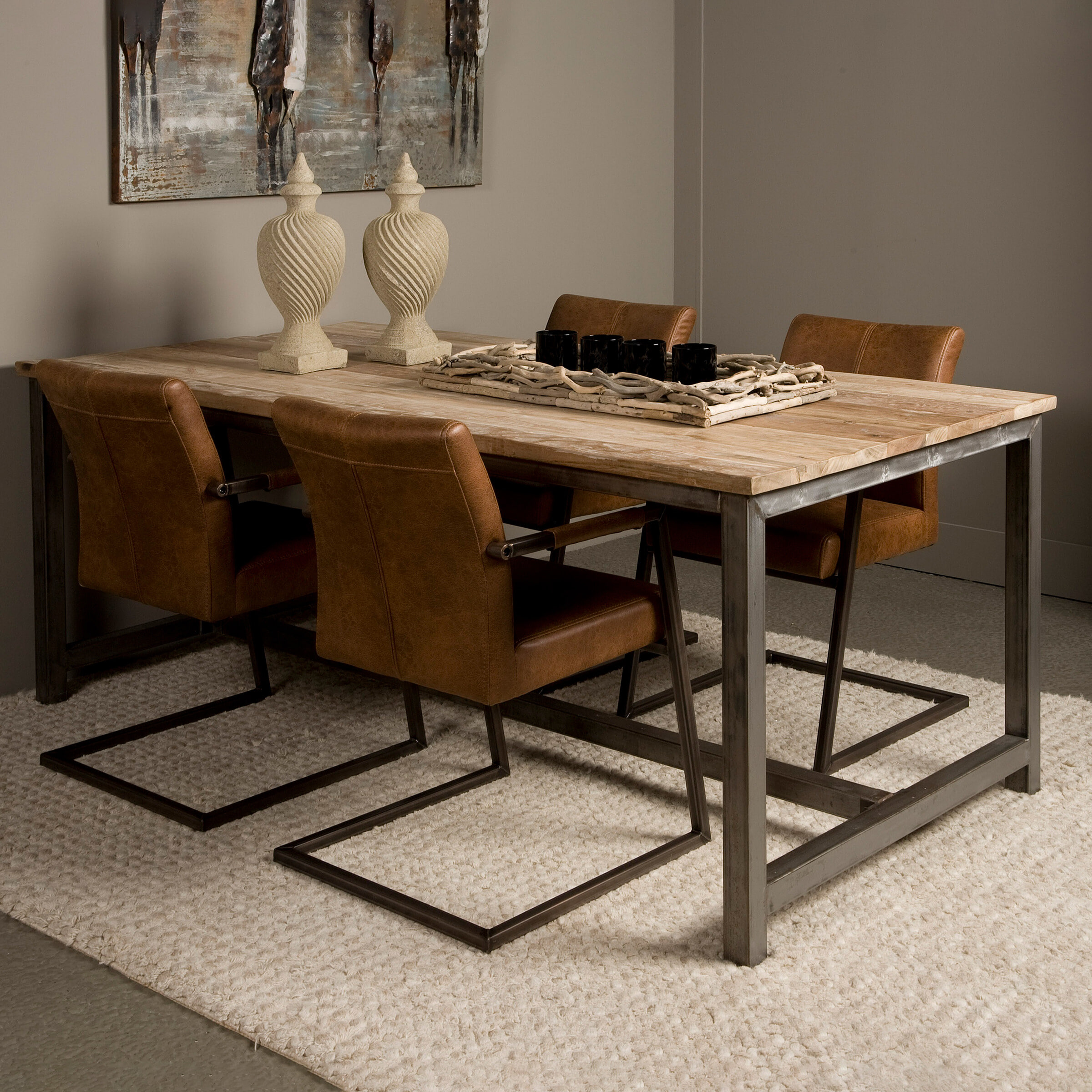 Tower Living Industriële Eettafel 'Venetië' Teak, maat 200 x 100 cm