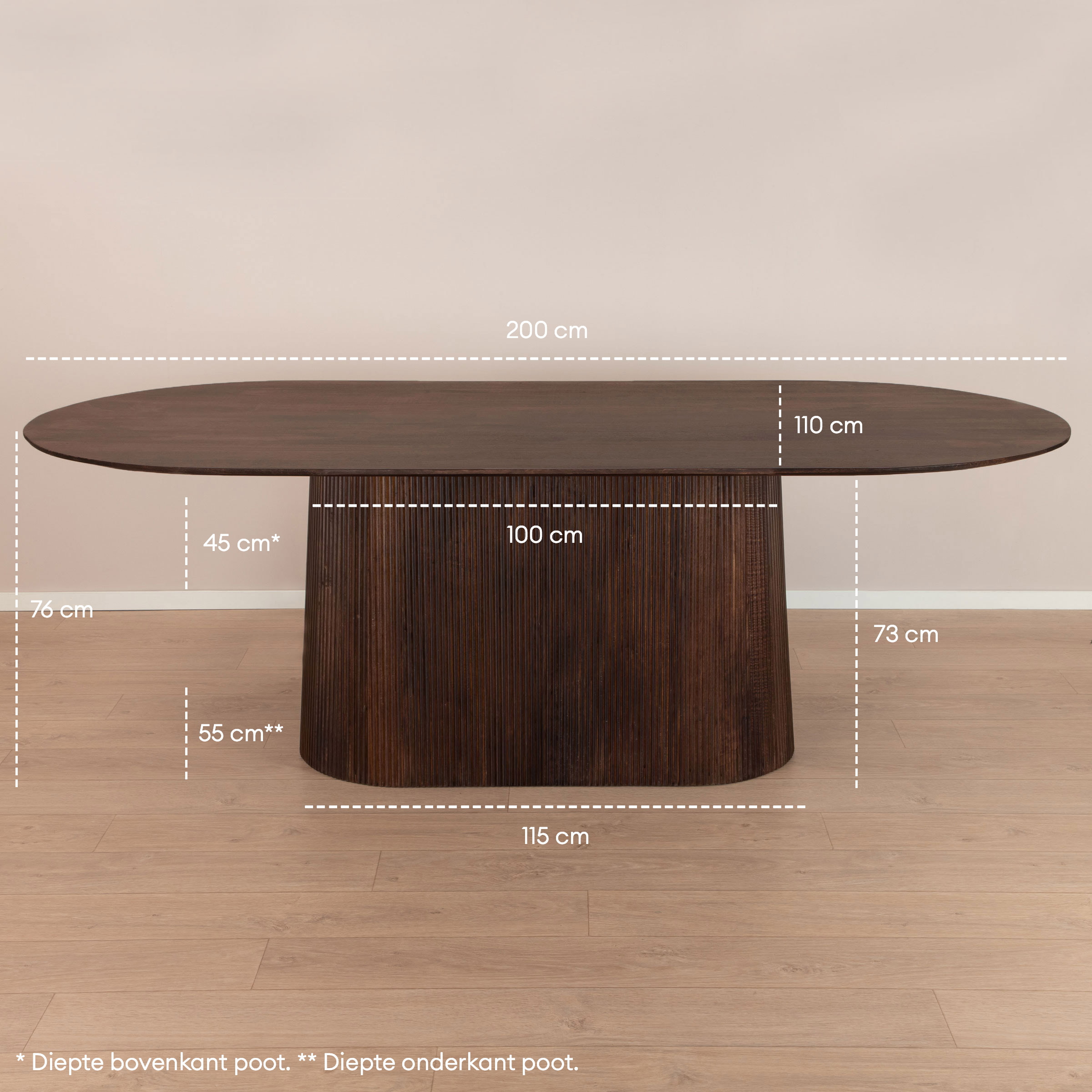 Sohome Ovale Eettafel 'Olav' Mangohout, 200 x 110cm, kleur Walnoot