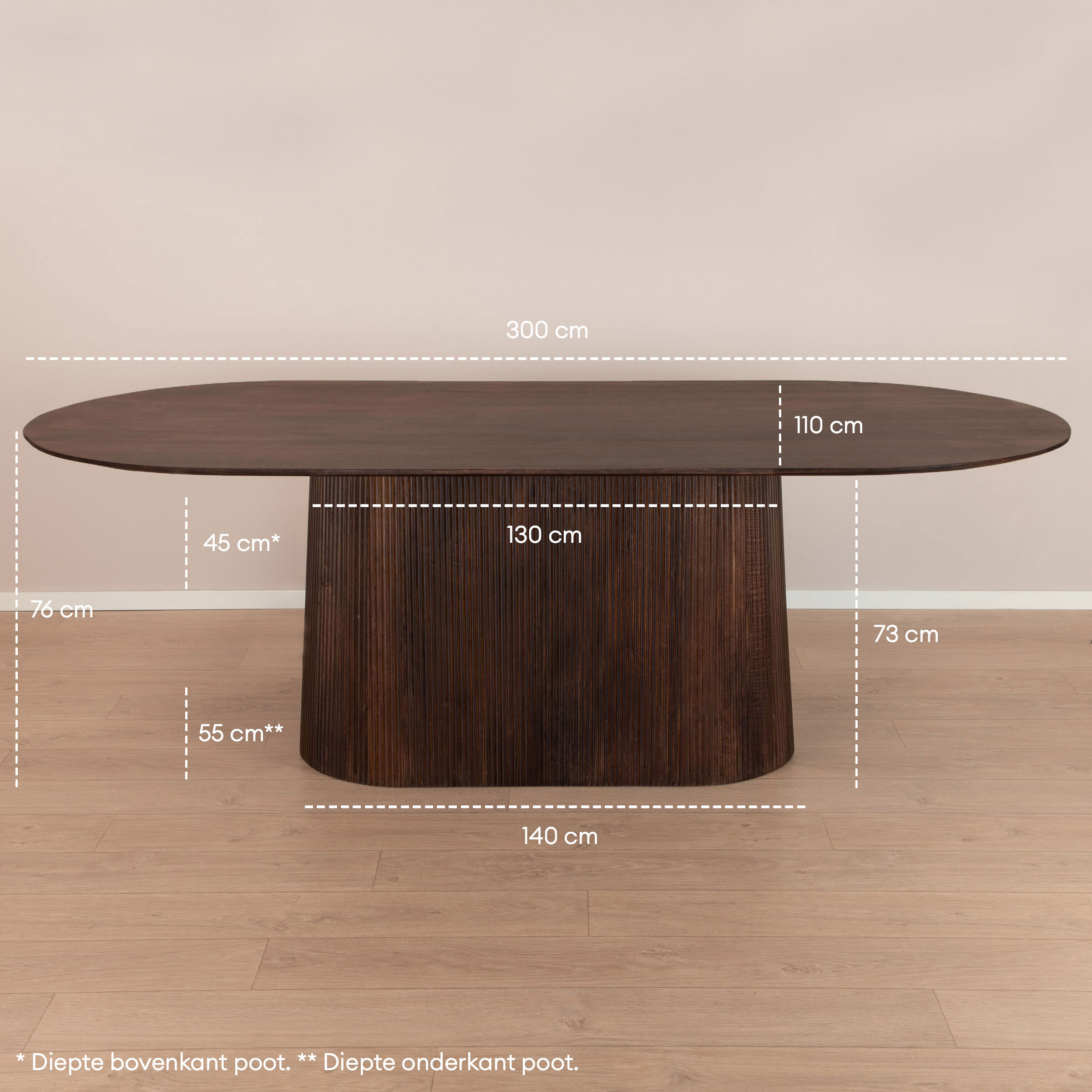 Sohome Ovale Eettafel 'Olav' Mangohout, 300 x 110cm, kleur Walnoot