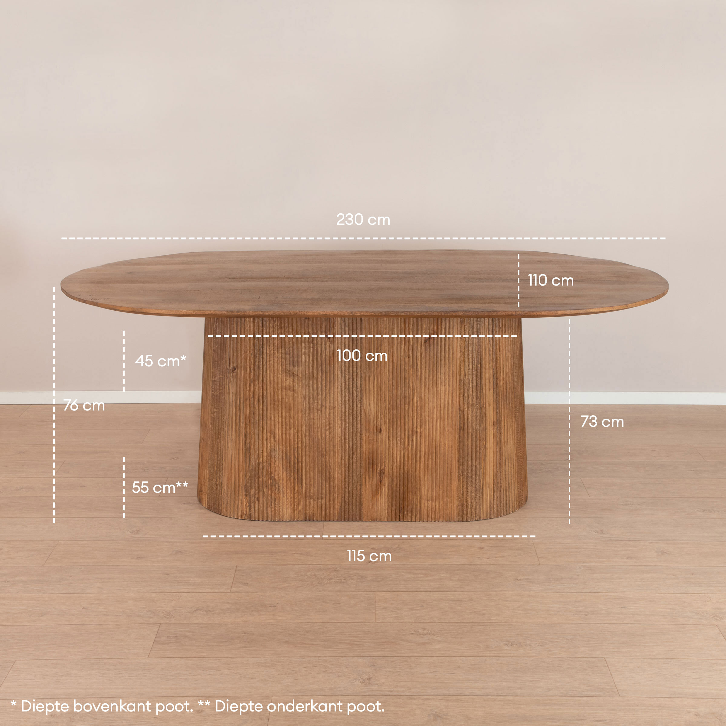 Sohome Ovale Eettafel 'Olav' Mangohout, 230 x 110cm, kleur Bruin