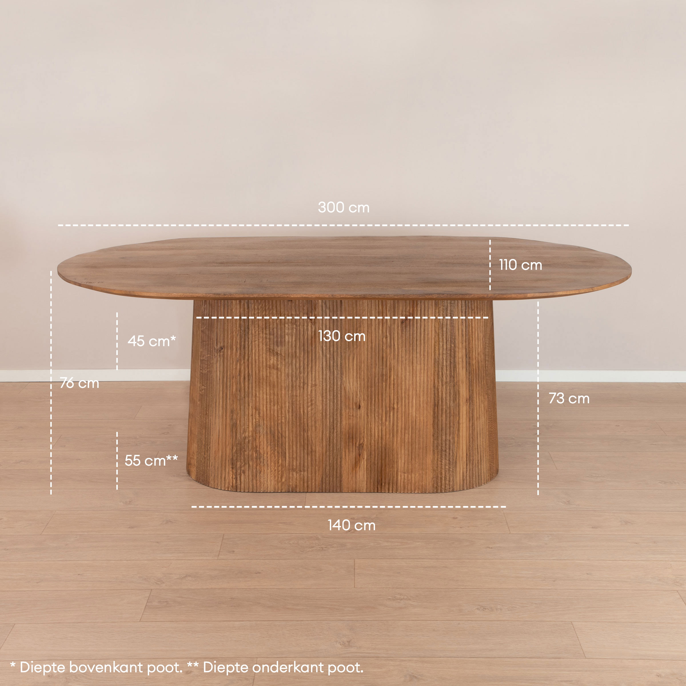 Sohome Ovale Eettafel 'Olav' Mangohout, 300 x 110cm, kleur Bruin