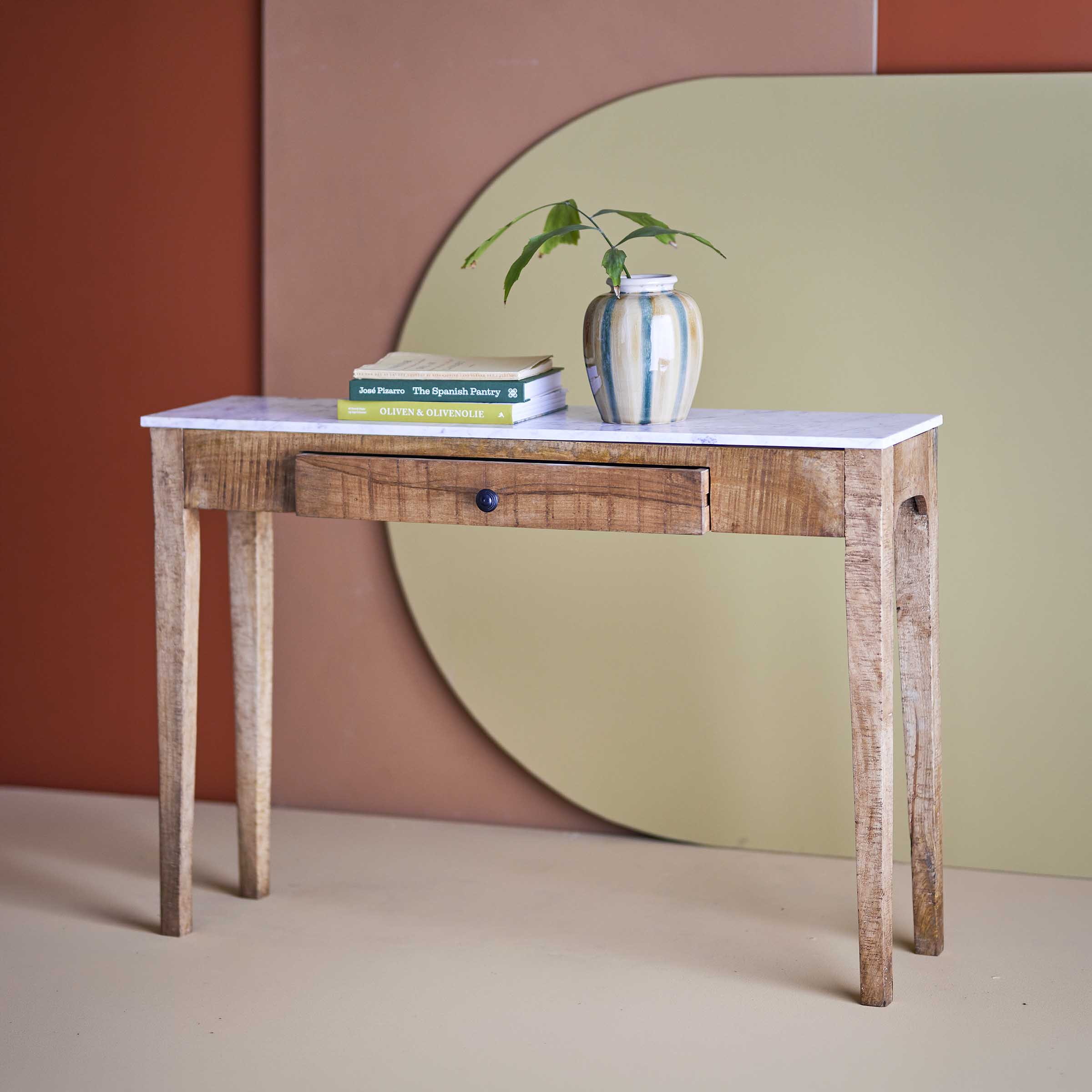 Bloomingville Sidetable Hauge Marmer en mangohout, 110cm - Bruin