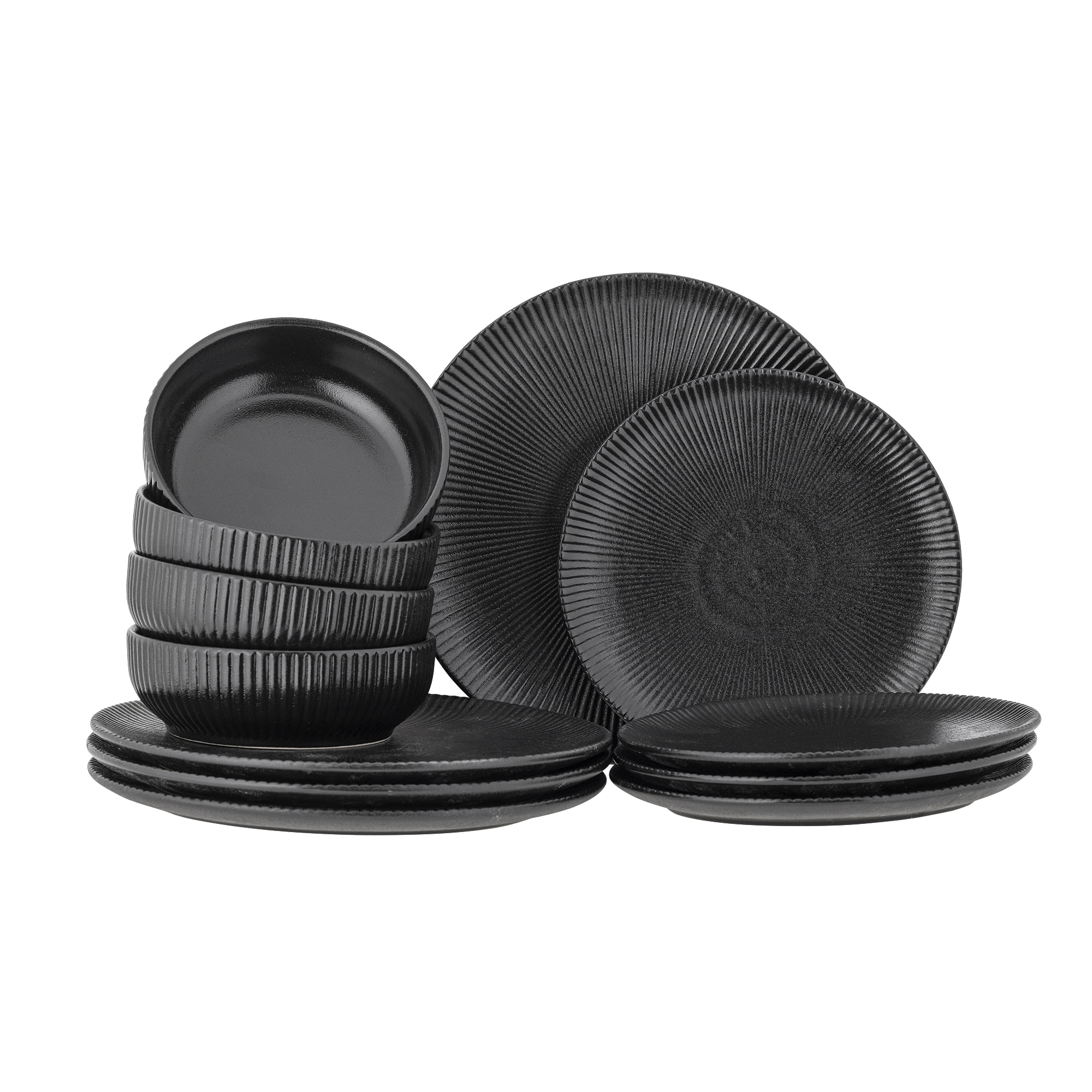 Bloomingville Serviesset Neri Set van 12 stuks - Zwart