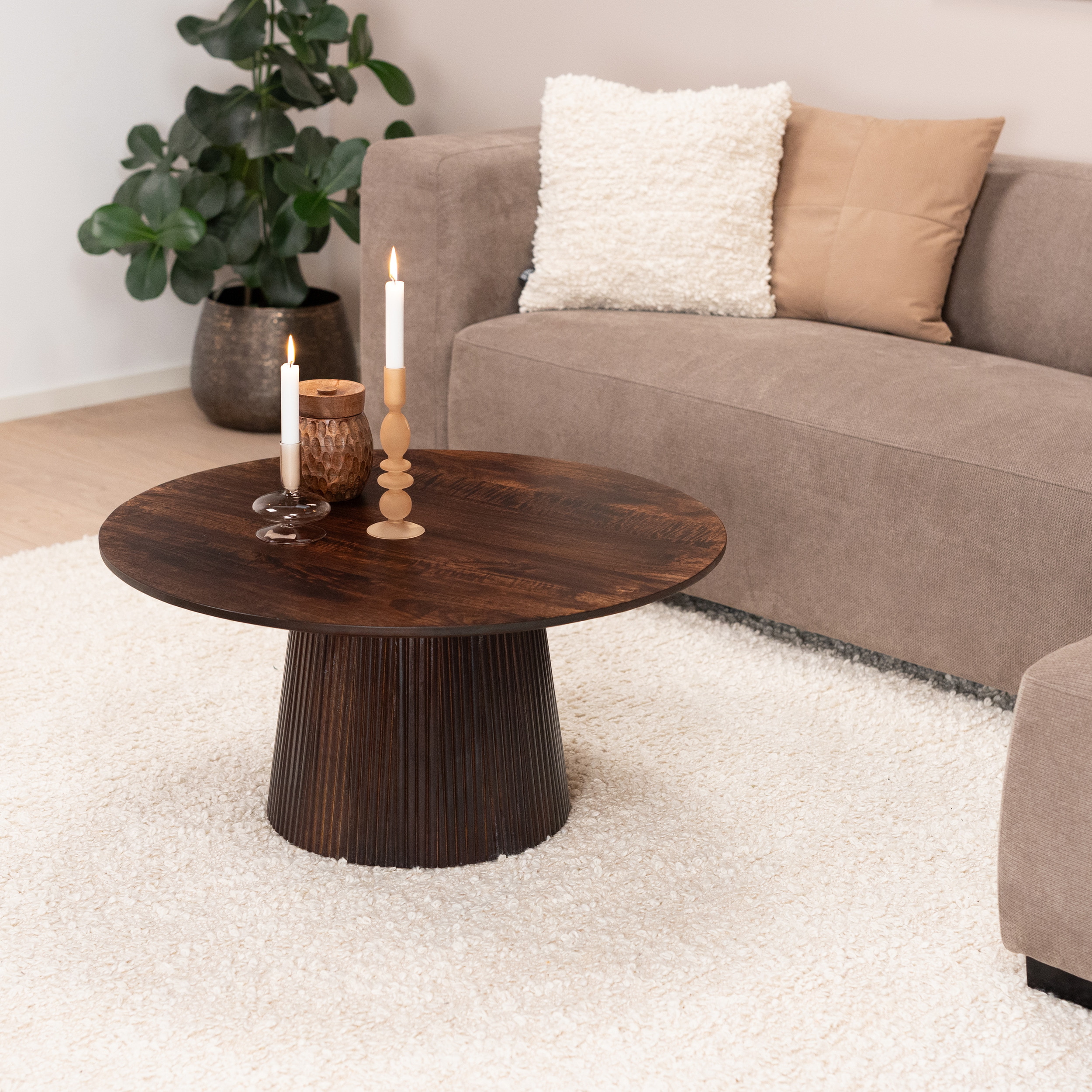 Sohome Ronde Salontafel 'Olav' Mangohout, 80cm, kleur Walnoot