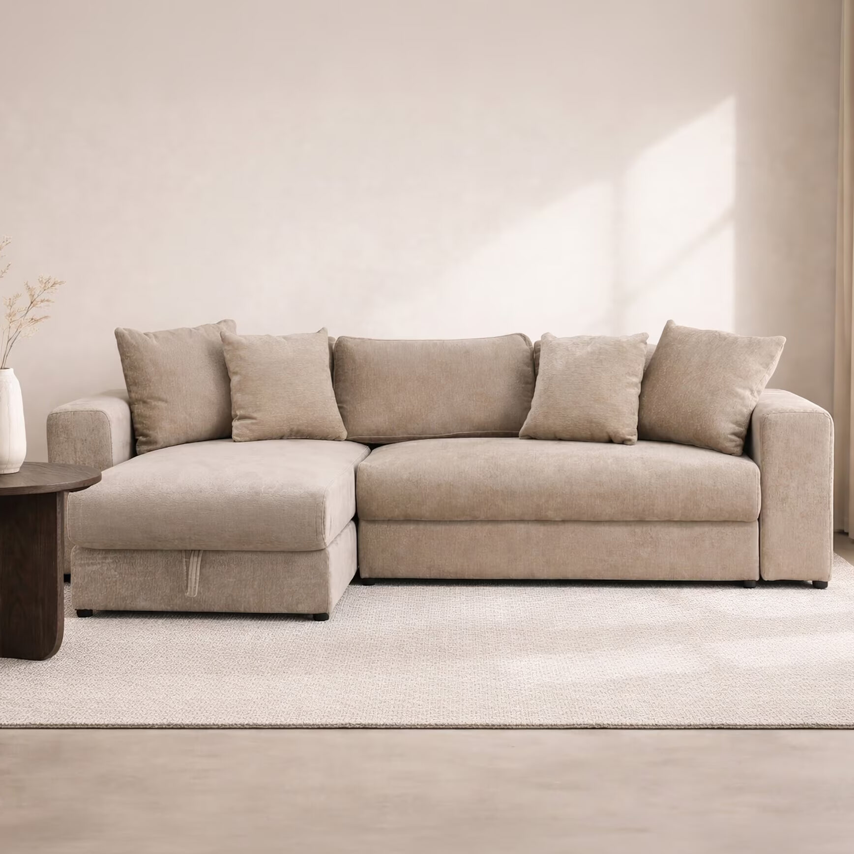Nohr Slaapbank 'Sokhom' met lounge en opbergruimte, Velvet, kleur Beige