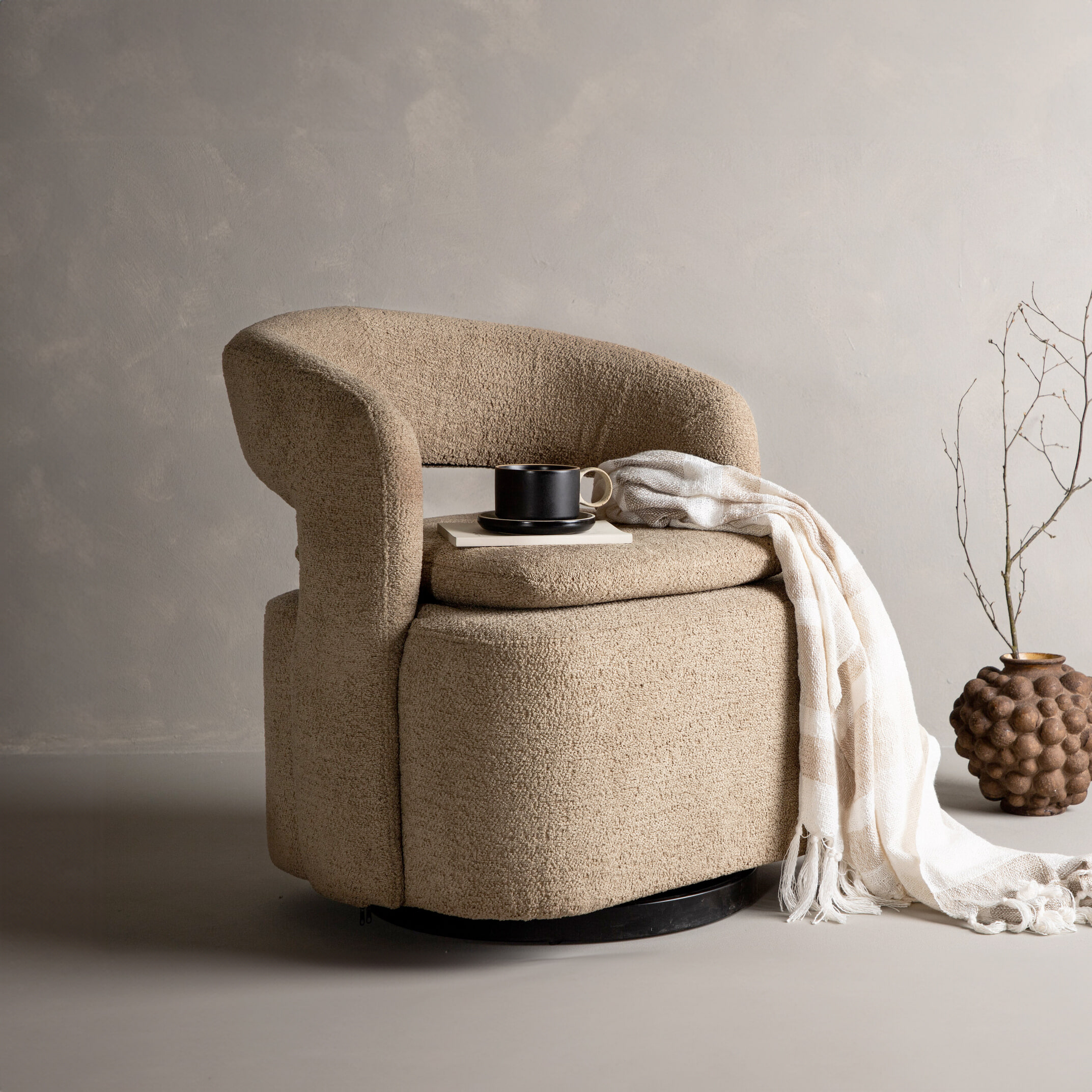 Nohr Draaifauteuil 'Soledad' Bouclé, kleur Beige