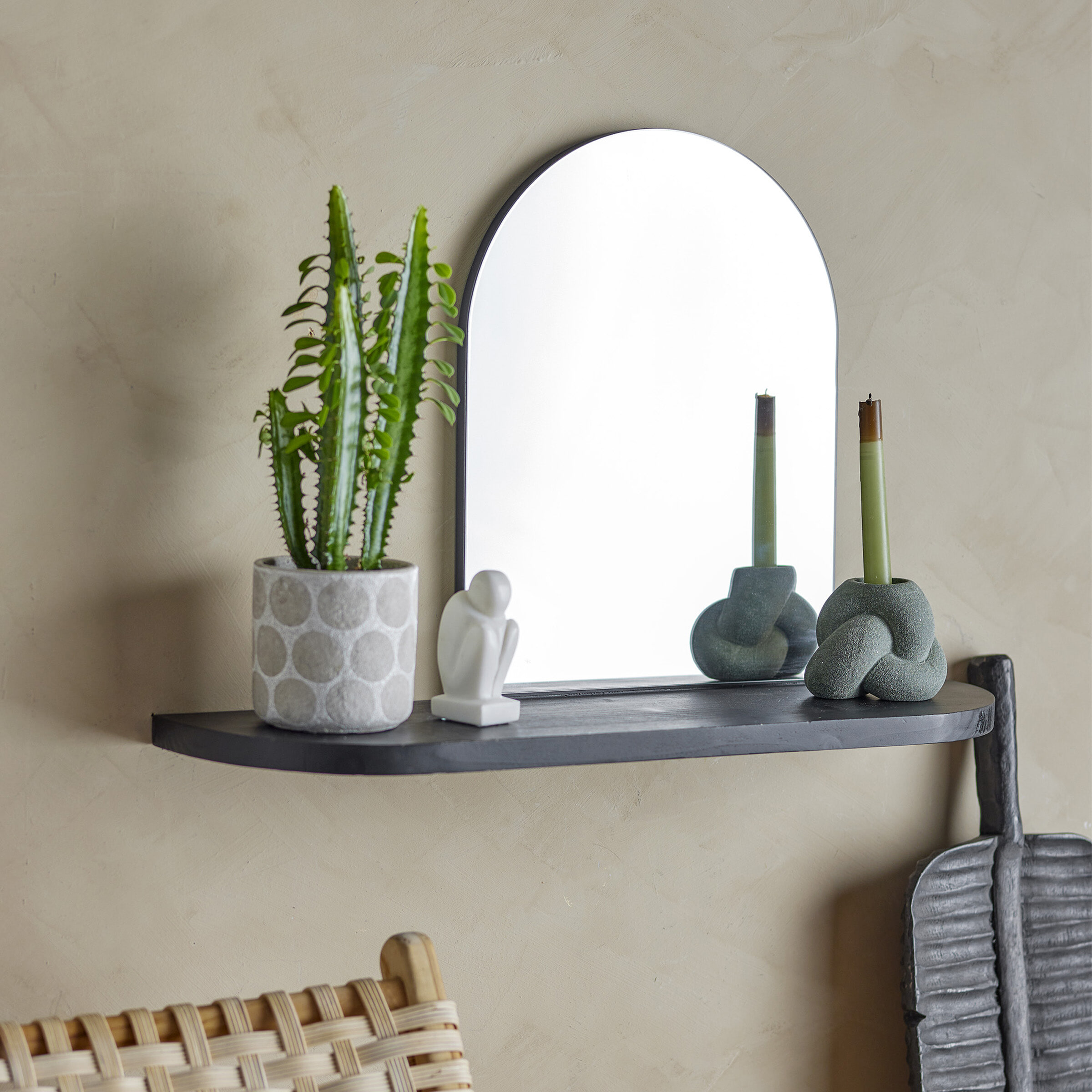 Bloomingville Spiegel Annlie Met plank, 48 x 72cm - Zwart