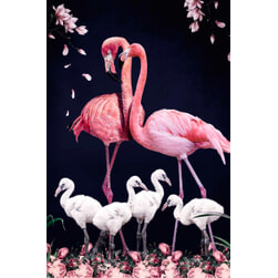 Wandkraft Wall Art 'The Flamingo Family' Glas, 98 x 148cm